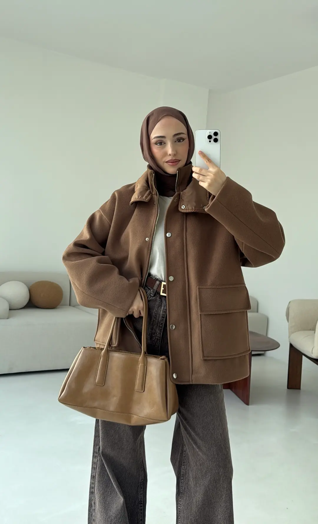 Klapalı Tasarım Kaban Kestane Kahve - Görsel 6