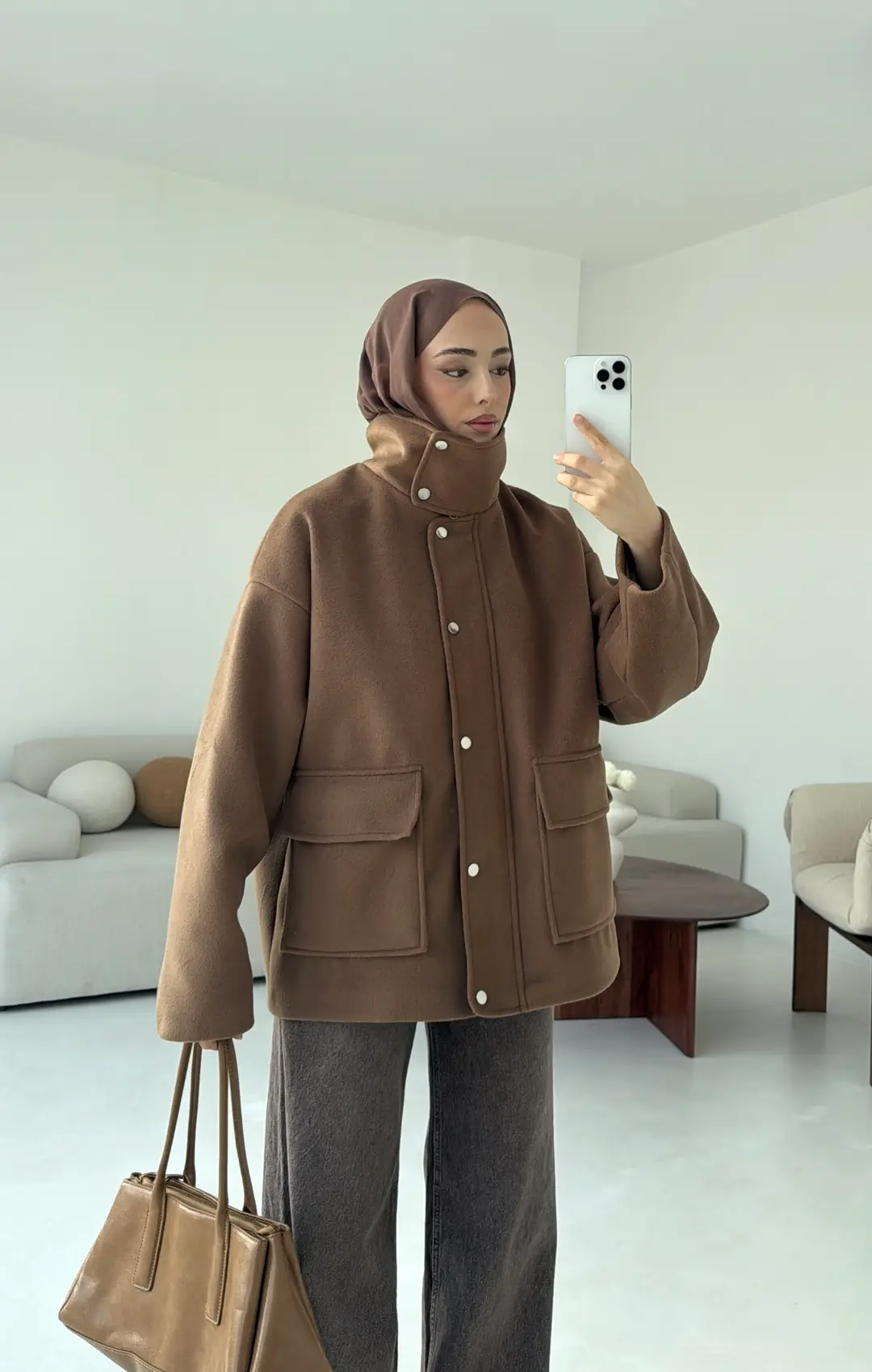 Klapalı Tasarım Kaban Kestane Kahve - Görsel 9