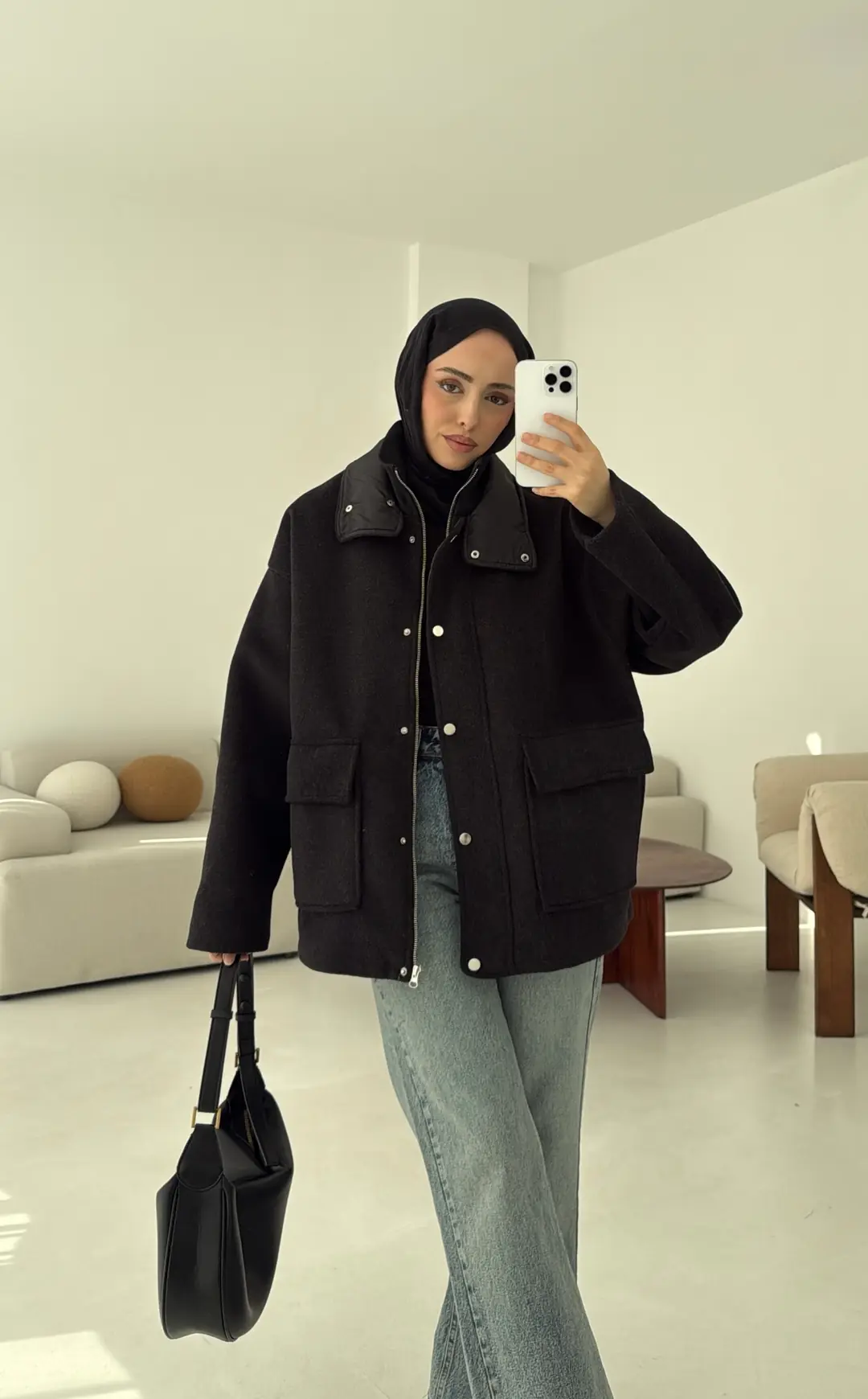 Klapalı Tasarım Kaban Kırçıllı Siyah - Görsel 5