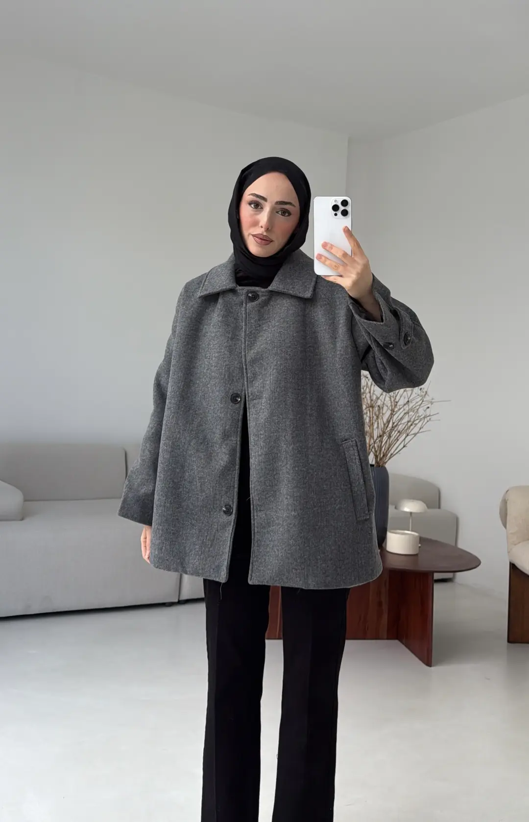 Kol Apoletli Kaşe Kaban Antarasit - Görsel 10