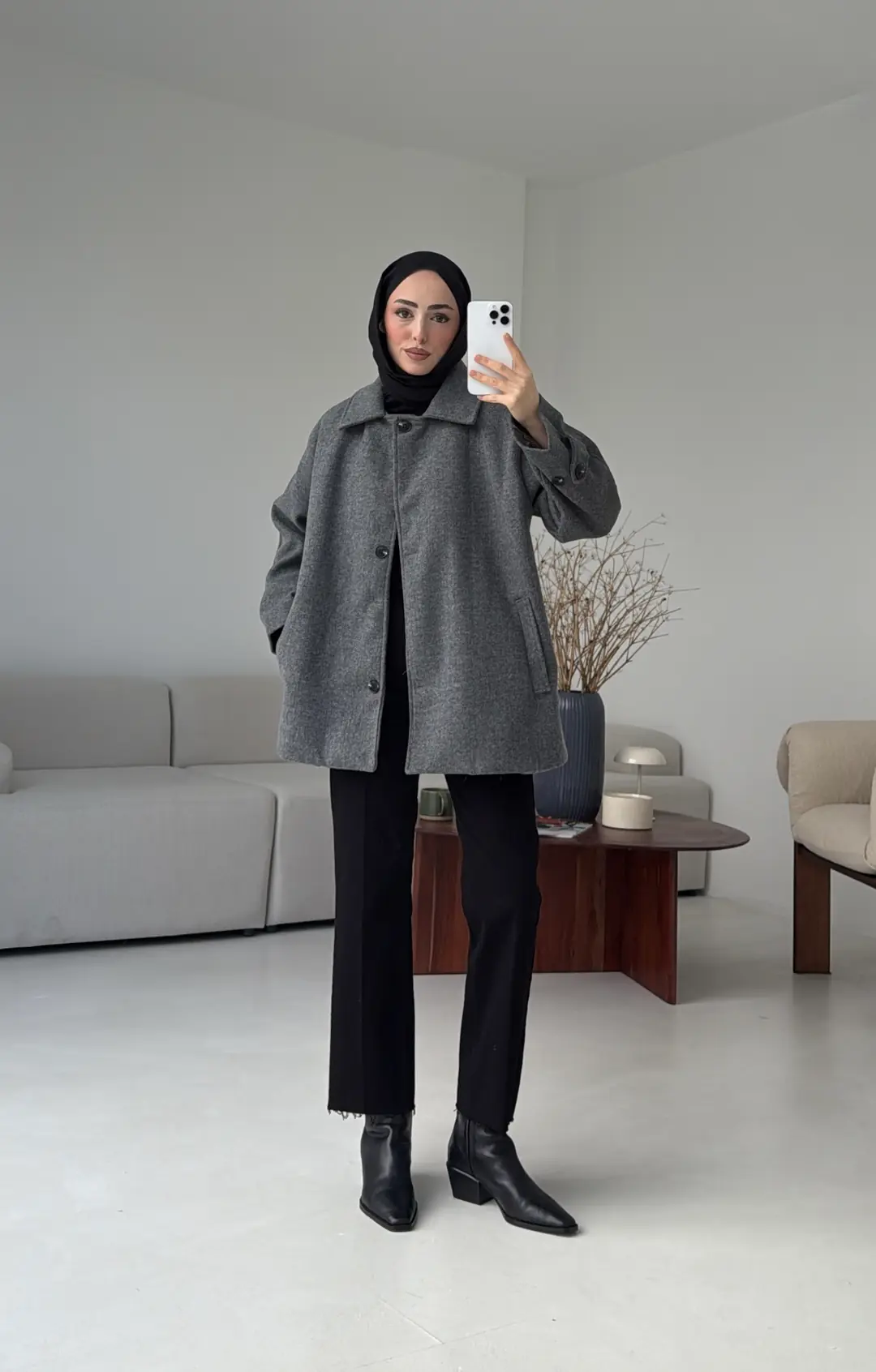 Kol Apoletli Kaşe Kaban Antarasit - Görsel 6