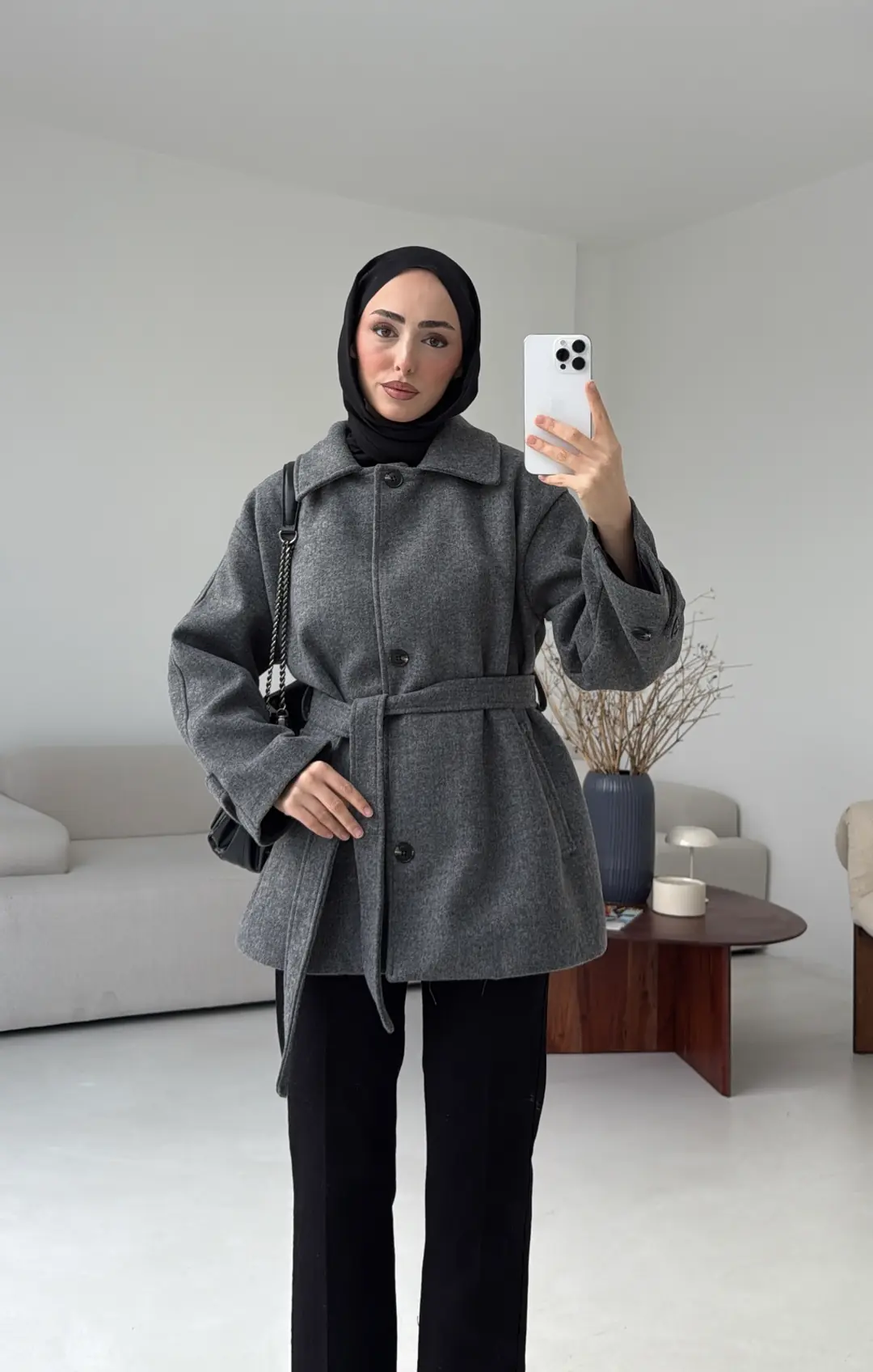 Kol Apoletli Kaşe Kaban Antarasit - Görsel 8