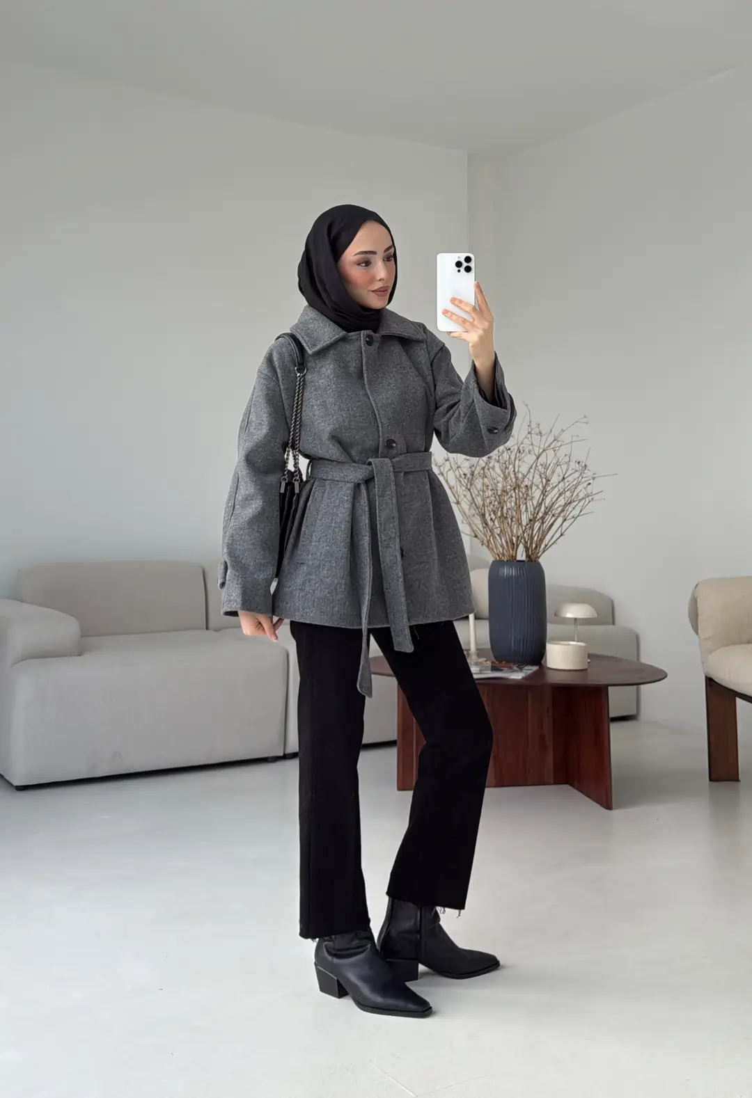 Kol Apoletli Kaşe Kaban Antarasit - Görsel 9