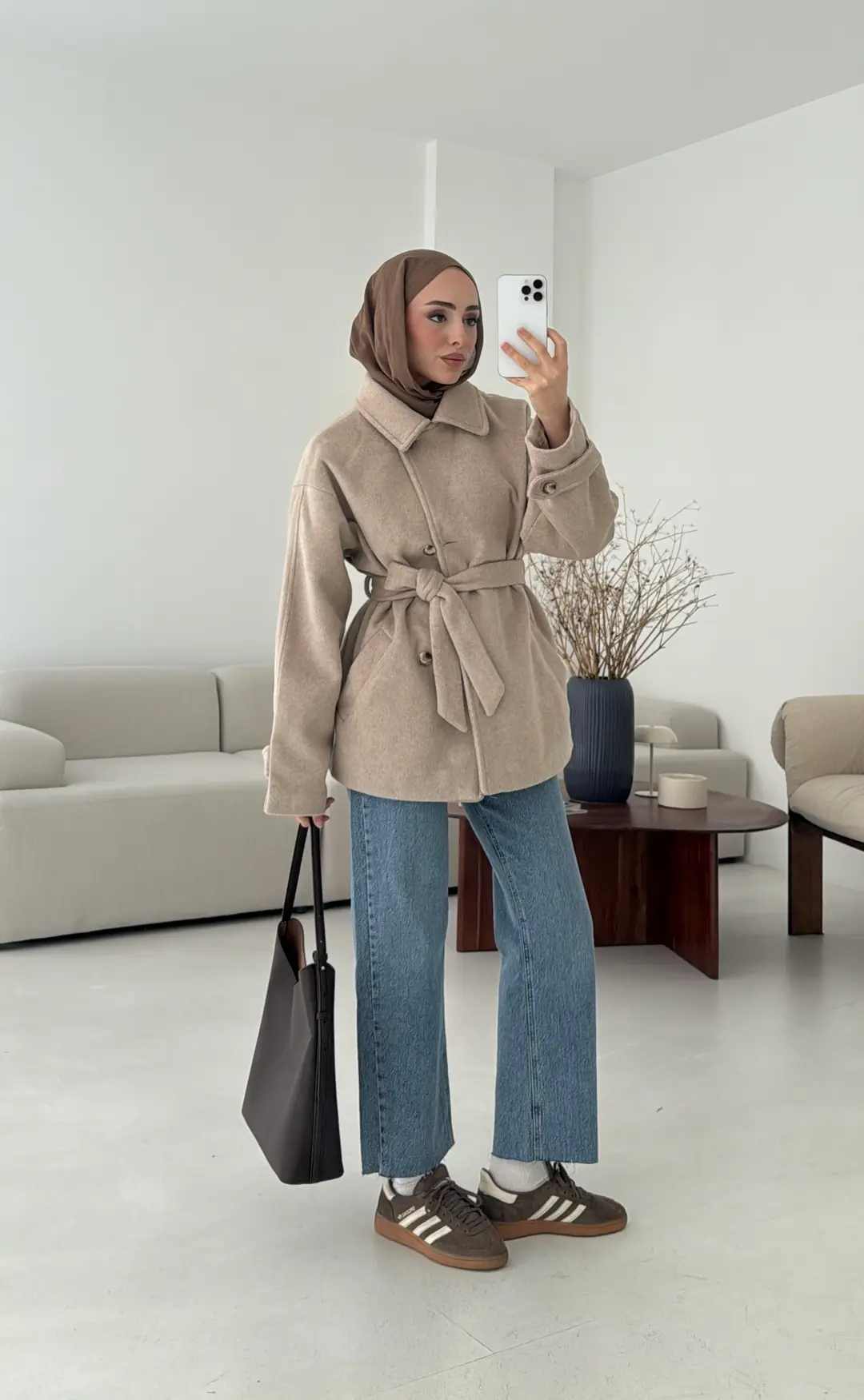 Kol Apoletli Kaşe Kaban Bej - Görsel 4