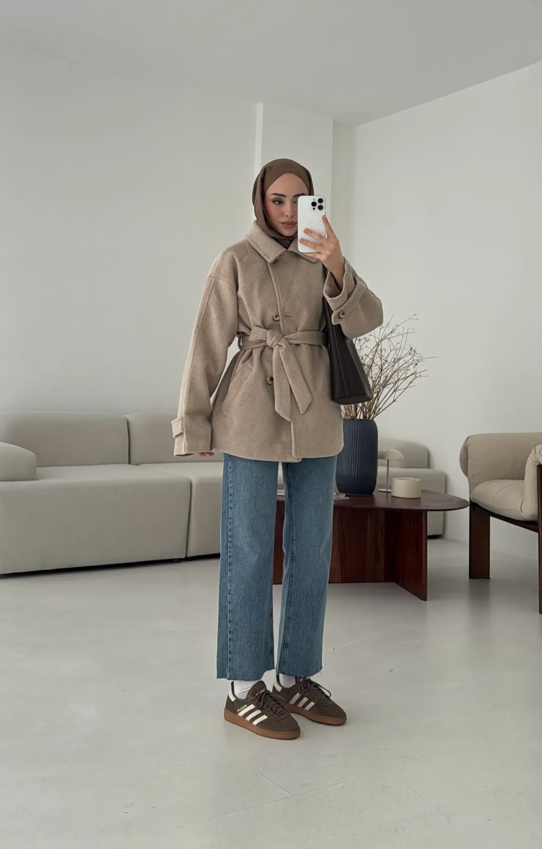 Kol Apoletli Kaşe Kaban Bej - Görsel 5