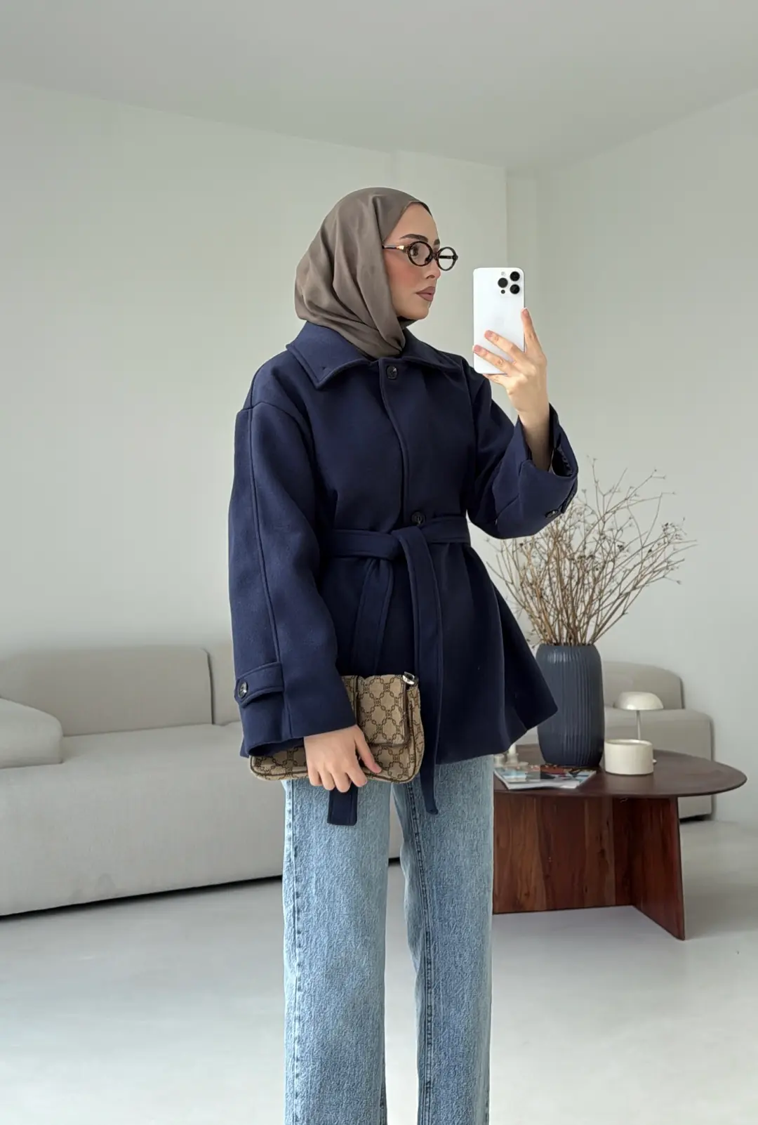 Kol Apoletli Kaşe Kaban Lacivert