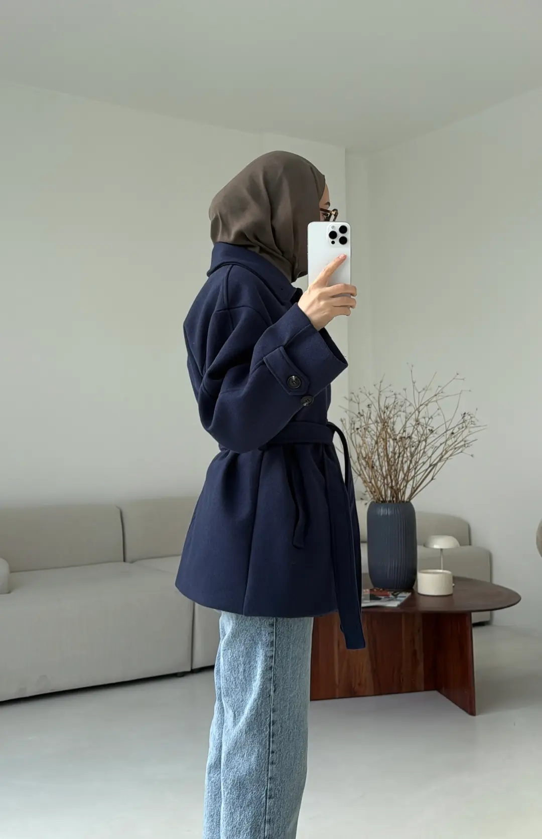 Kol Apoletli Kaşe Kaban Lacivert - Görsel 2