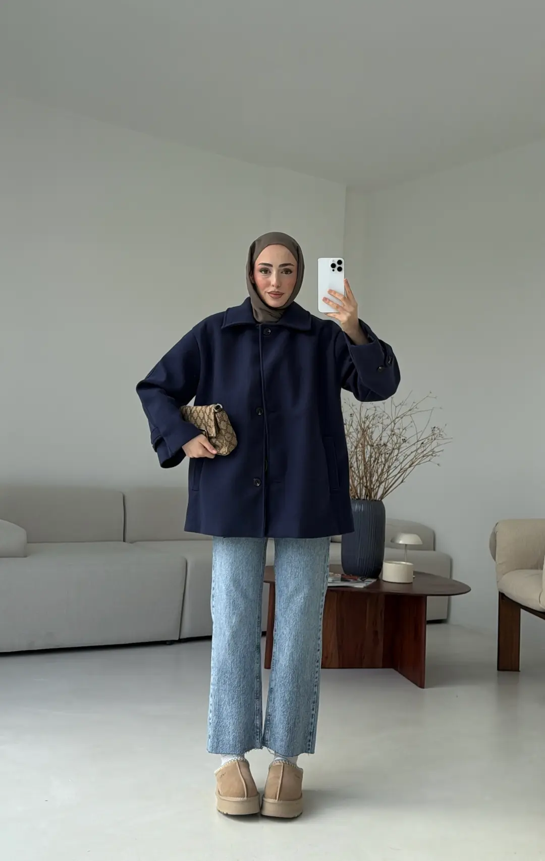 Kol Apoletli Kaşe Kaban Lacivert - Görsel 4