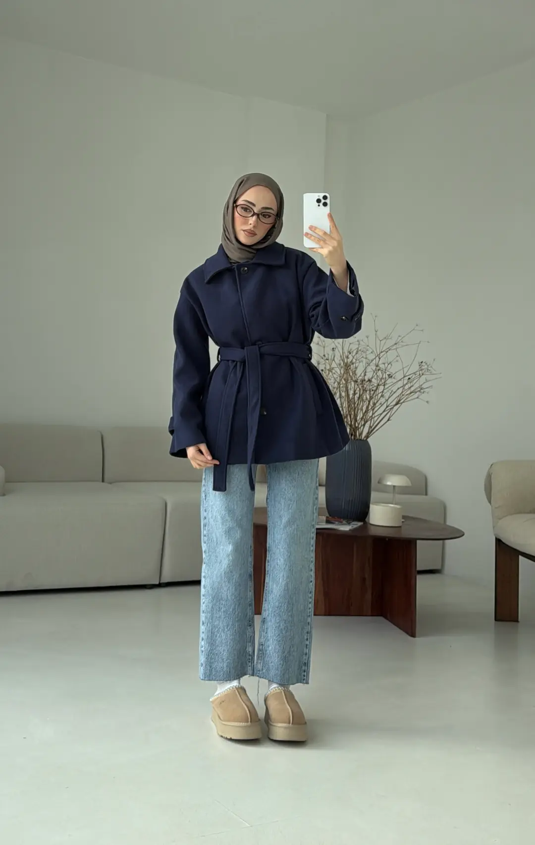 Kol Apoletli Kaşe Kaban Lacivert - Görsel 8