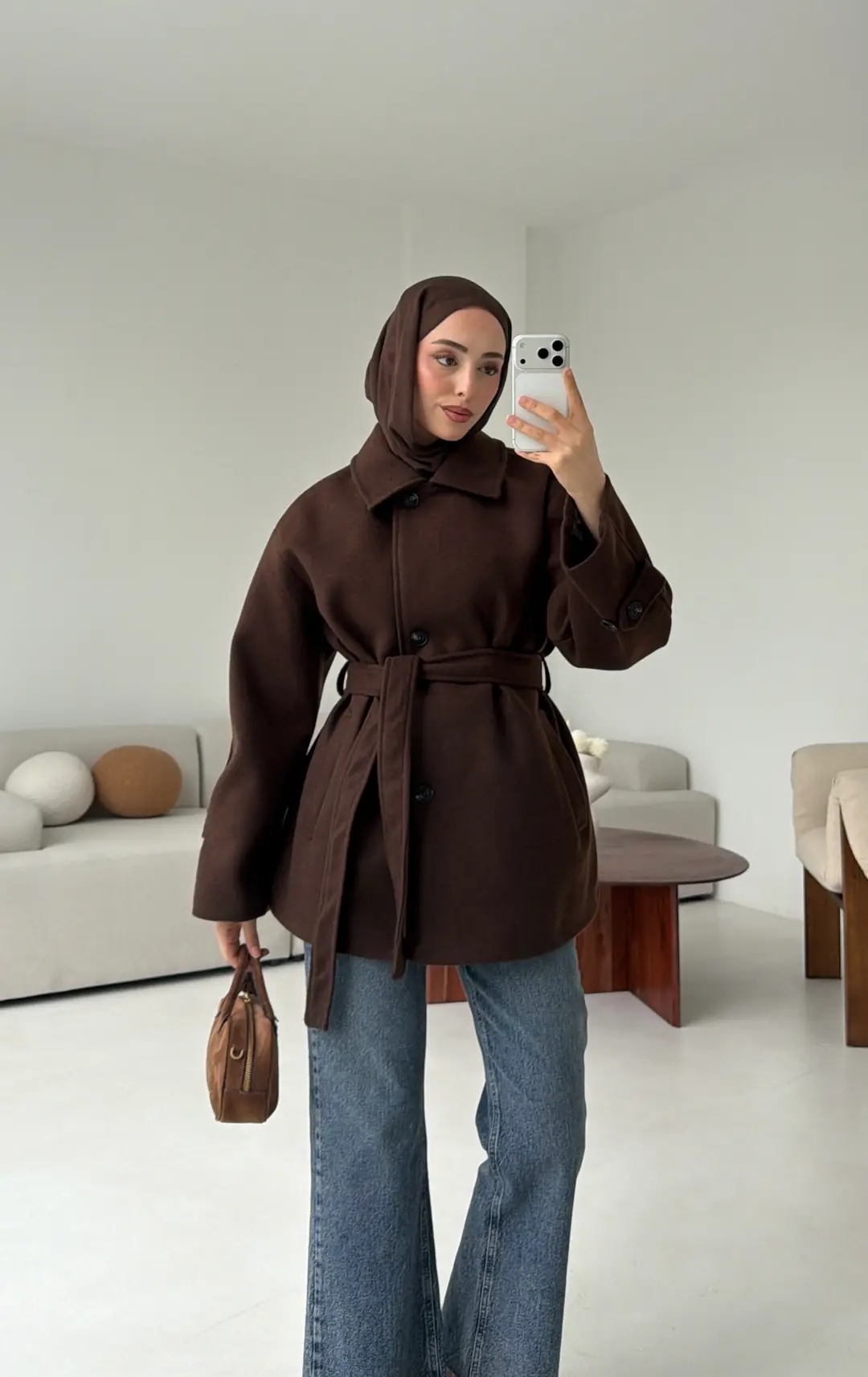 Kol Apoletli Kaşe Kaban Kahve