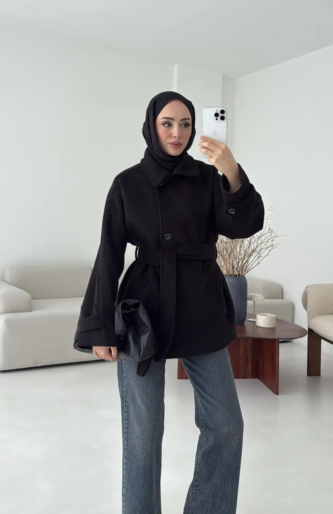 Kol Apoletli Kaşe Kaban Siyah