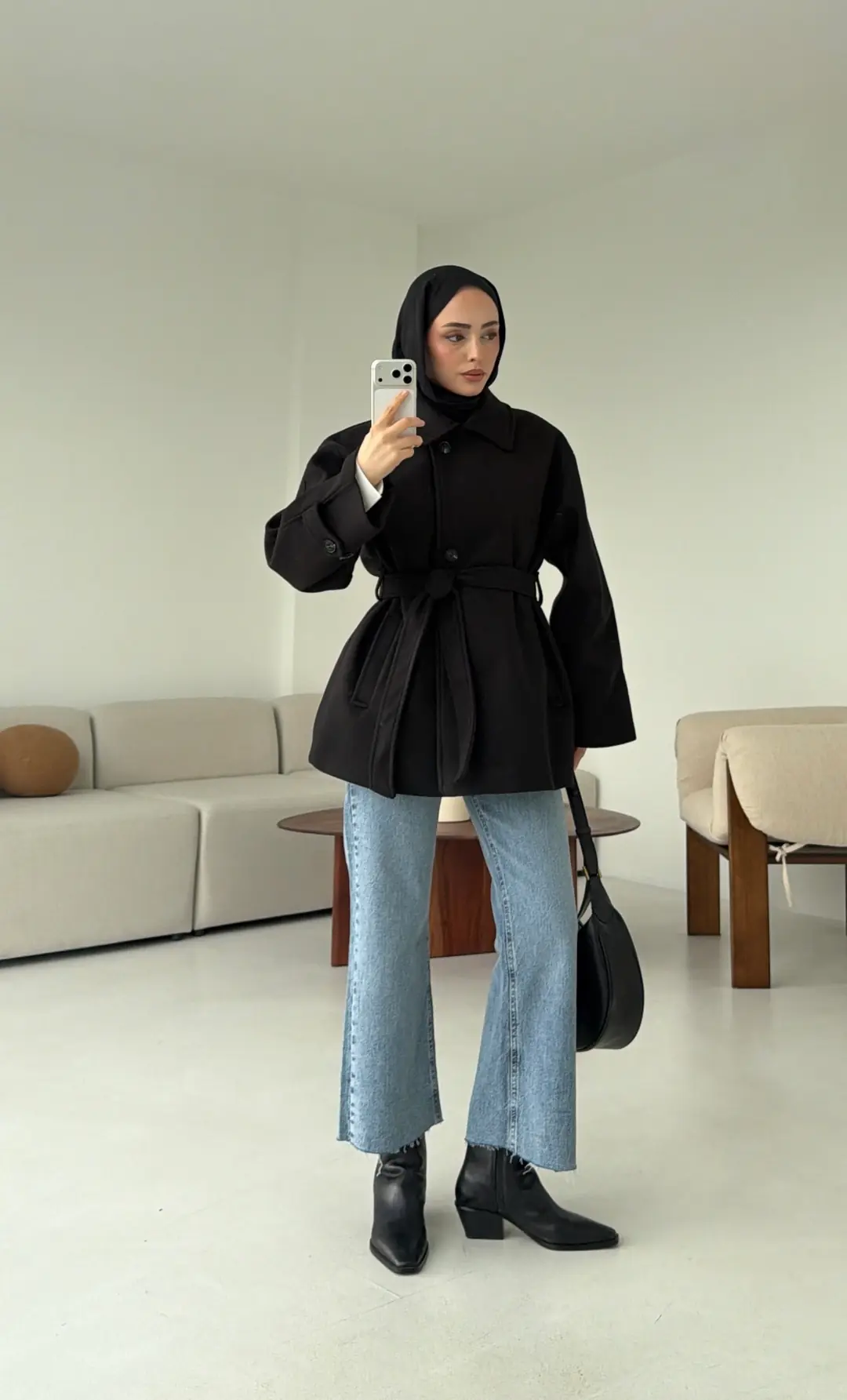 Kol Apoletli Kaşe Kaban Siyah - Görsel 7