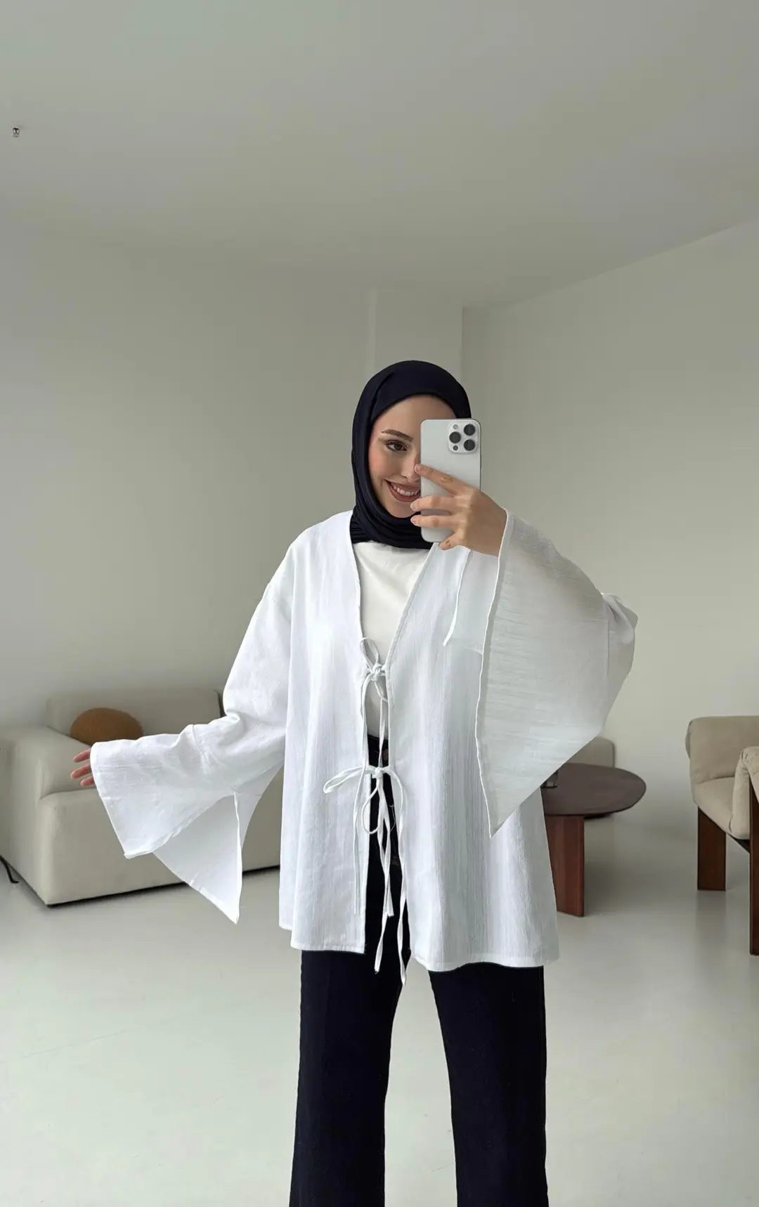 Kol Detay Kimono Beyaz