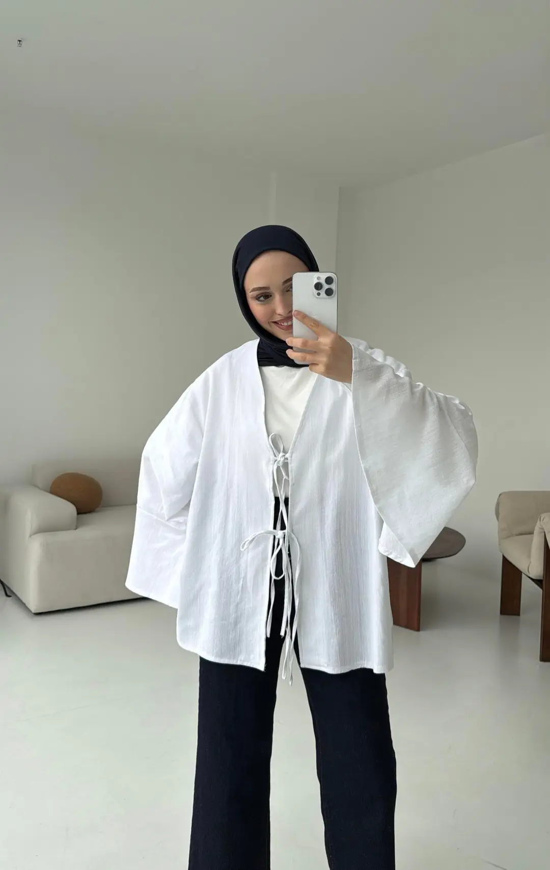 Kol Detay Kimono Beyaz - Görsel 3