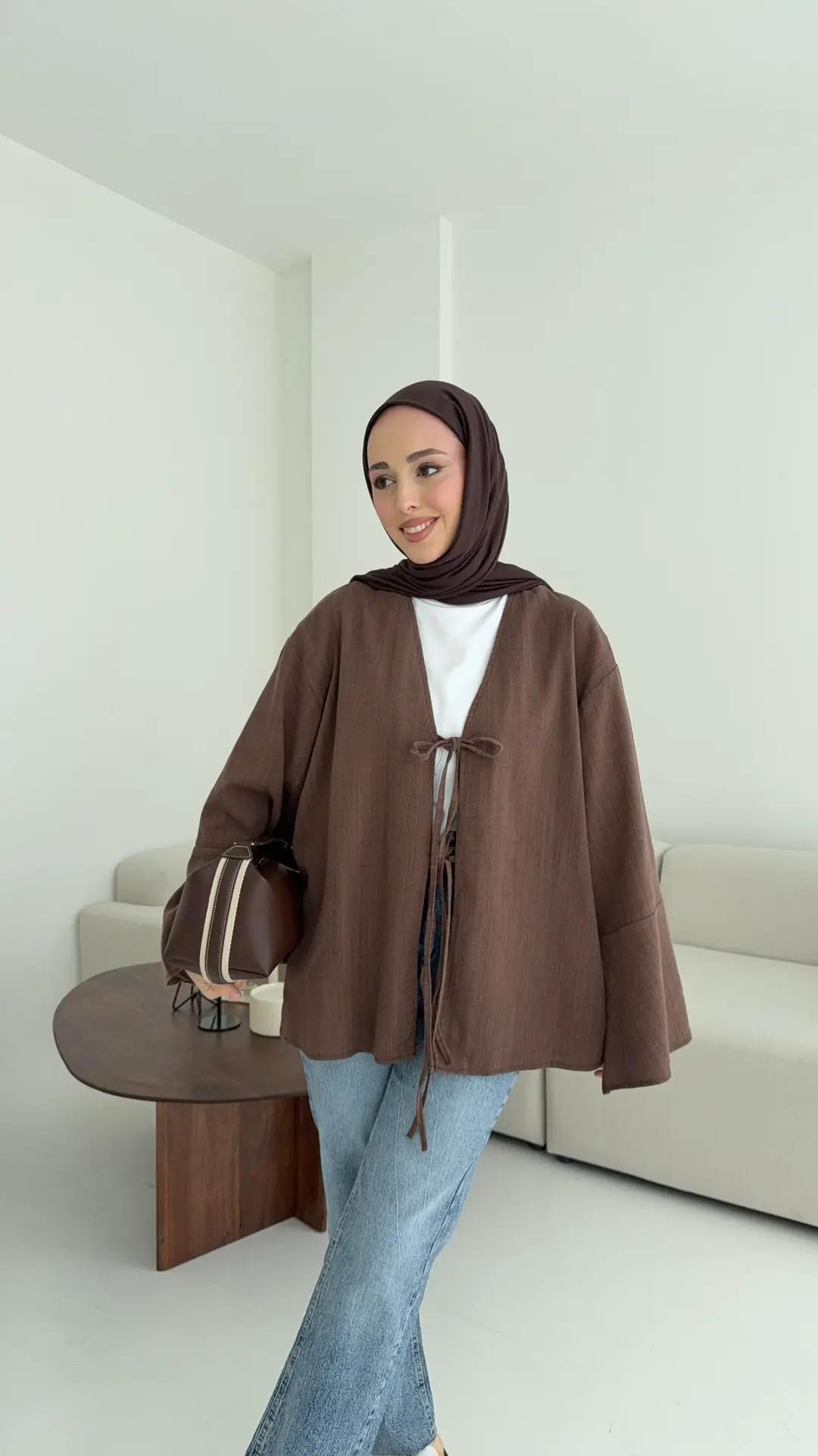 Kol Detay Kimono Kahve - Görsel 5