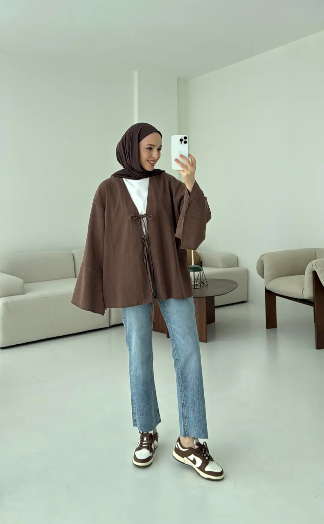 Kol Detay Kimono Kahve - Görsel 8