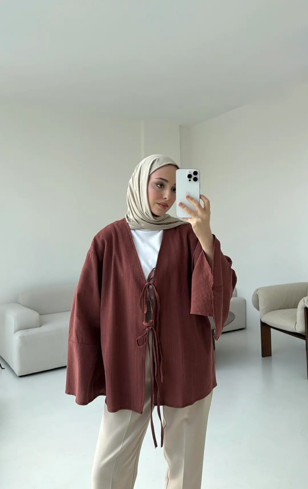 Kol Detay Kimono Kiremit - Görsel 3