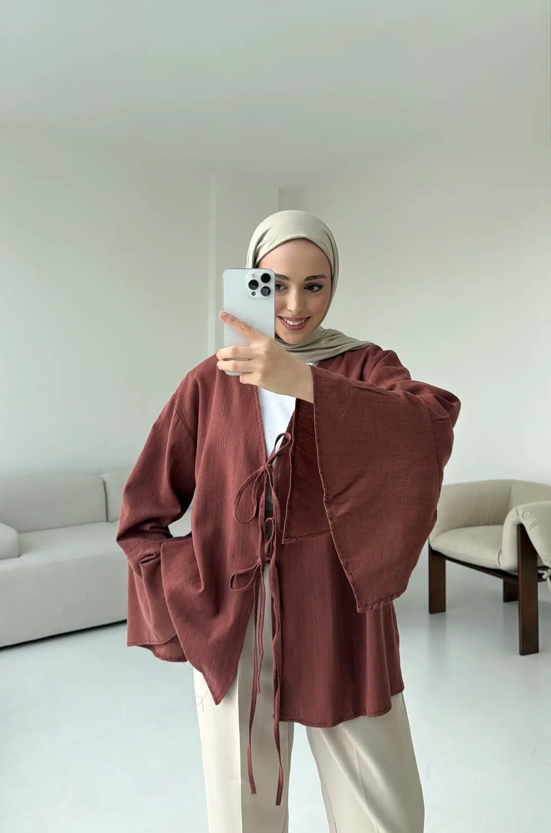 Kol Detay Kimono Kiremit - Görsel 6