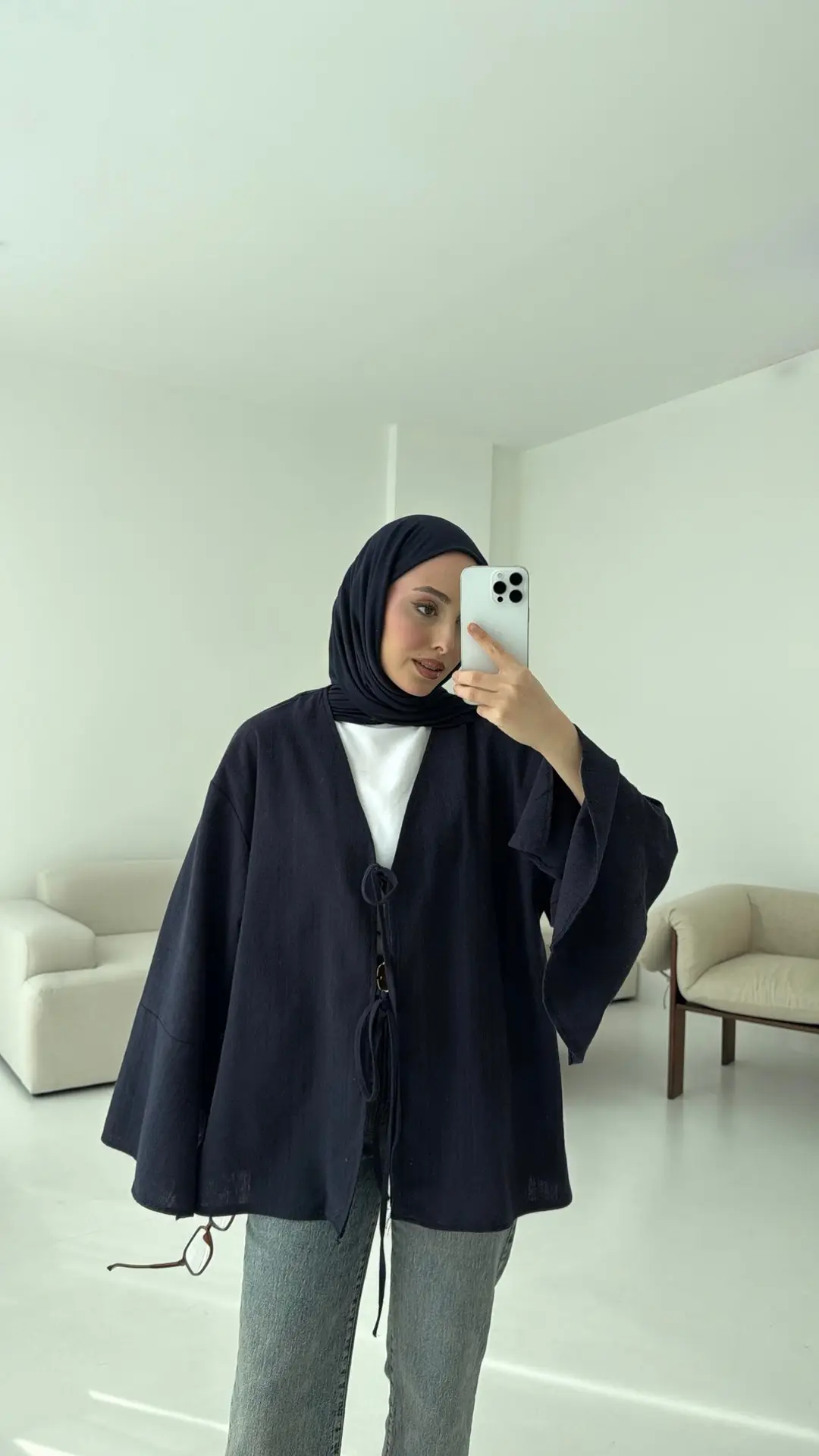 Kol Detay Kimono Lacivert - Görsel 3