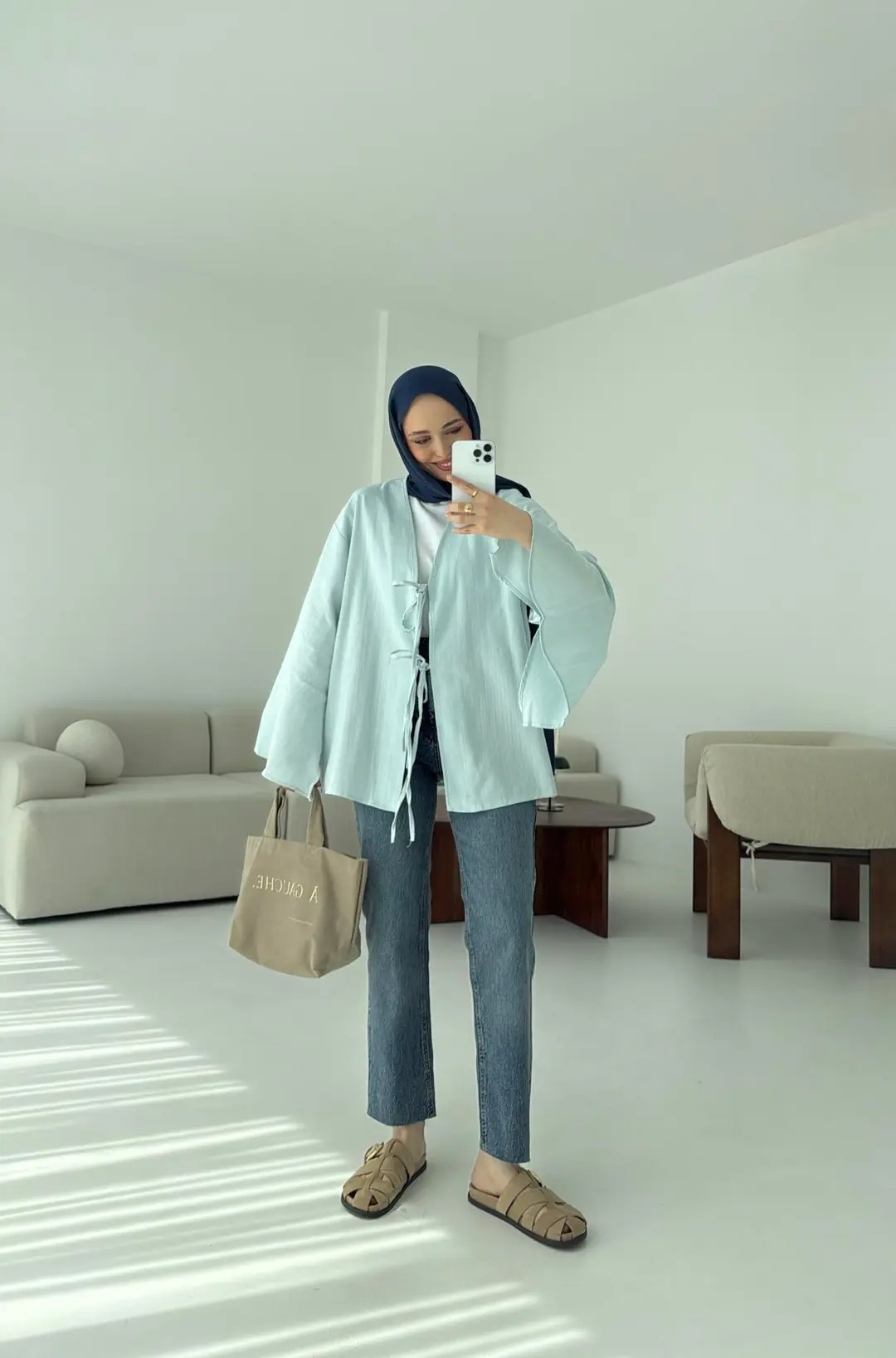 Kol Detay Kimono Mavi - Görsel 4