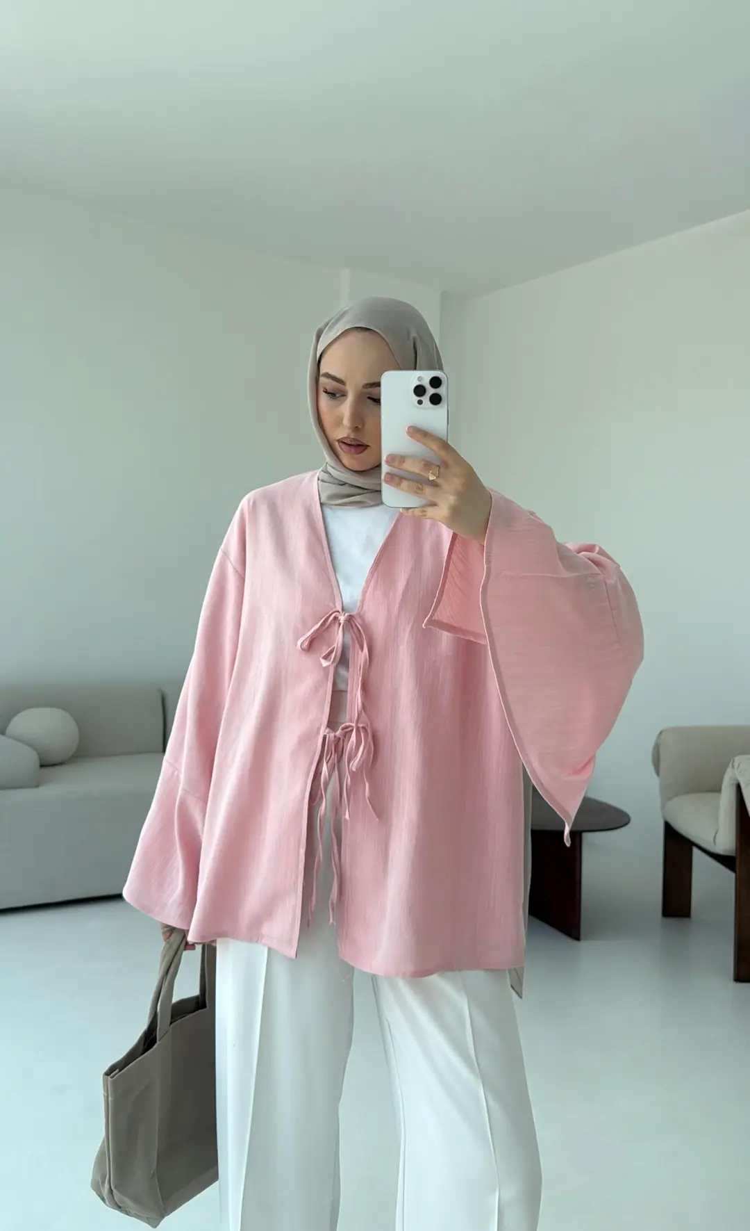 Kol Detay Kimono Pembe