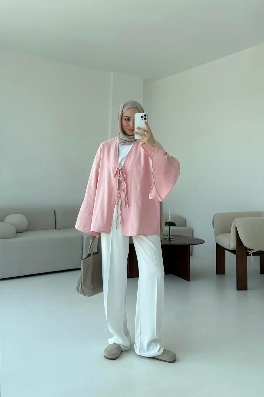 Kol Detay Kimono Pembe - Görsel 2