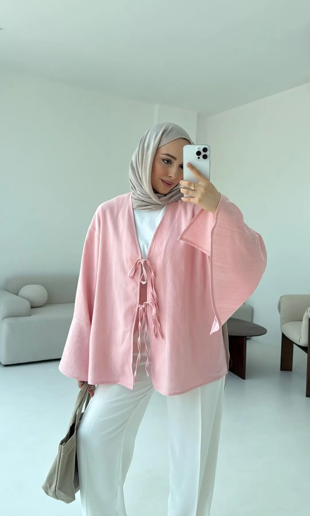 Kol Detay Kimono Pembe - Görsel 5