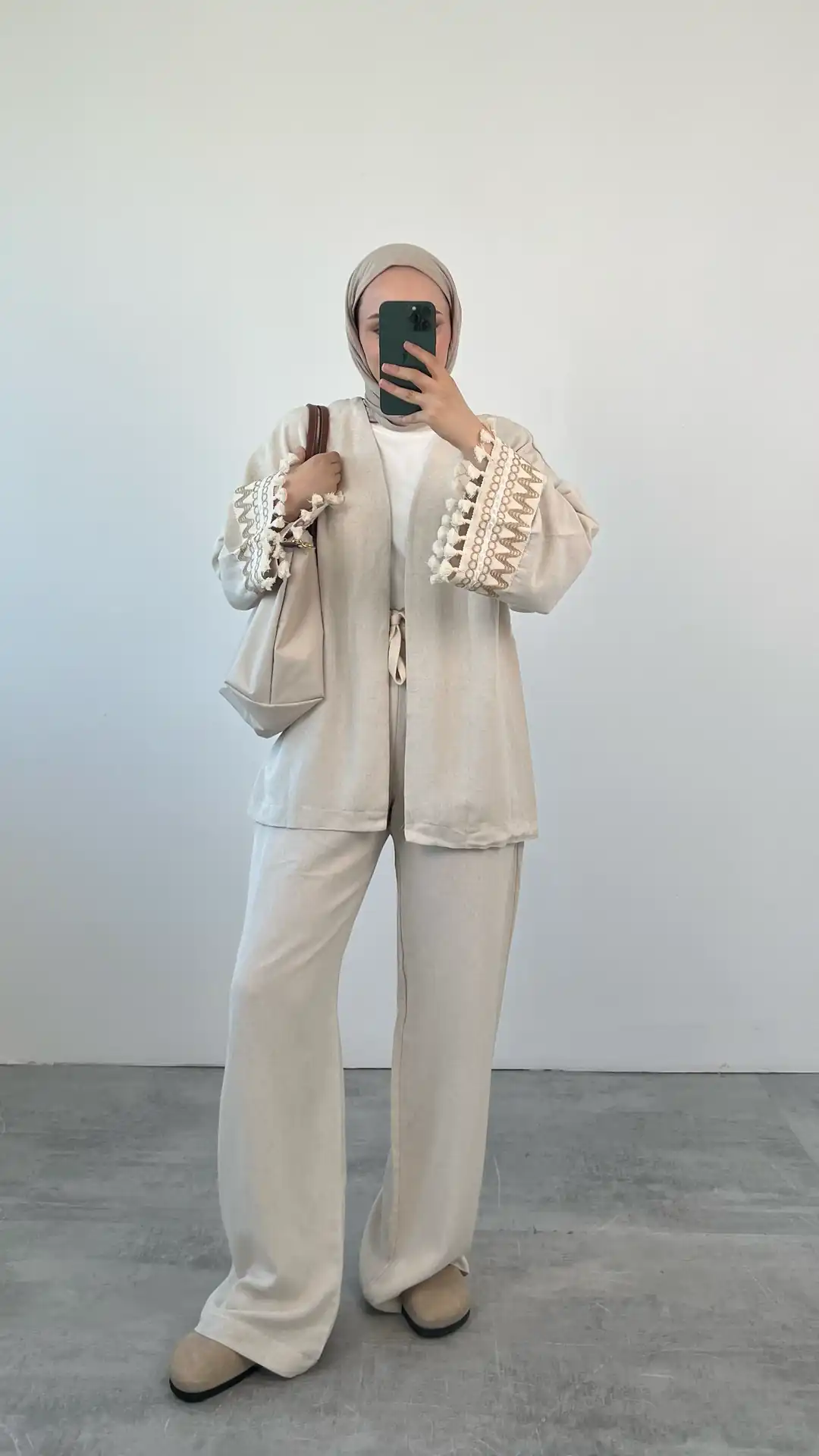 Kol Detay Kimonolu Keten Takım Taş - Görsel 3