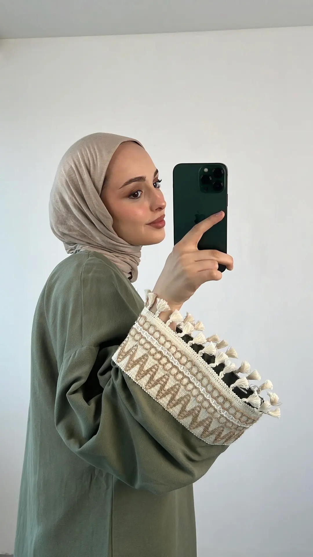 Kol Detay Kimonolu Keten Takım Yeşil - Görsel 5