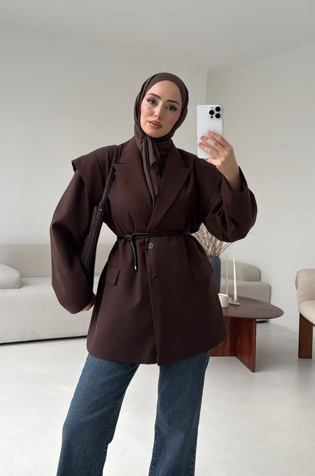 Kol Detay Oversize Ceket Kahve - Görsel 2