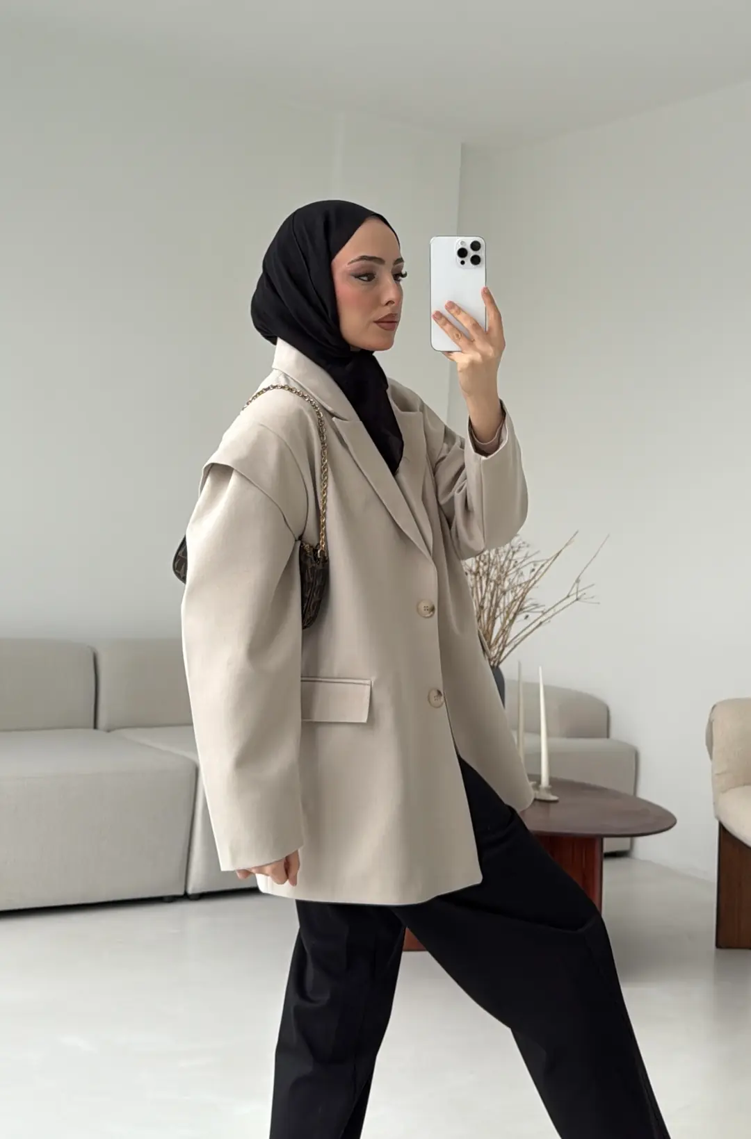 Kol Detay Oversize Ceket Taş