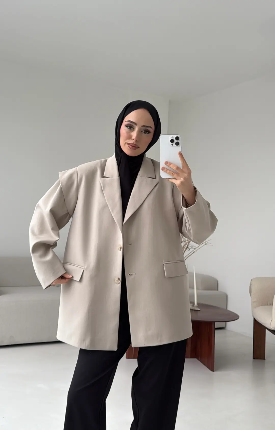 Kol Detay Oversize Ceket Taş - Görsel 10