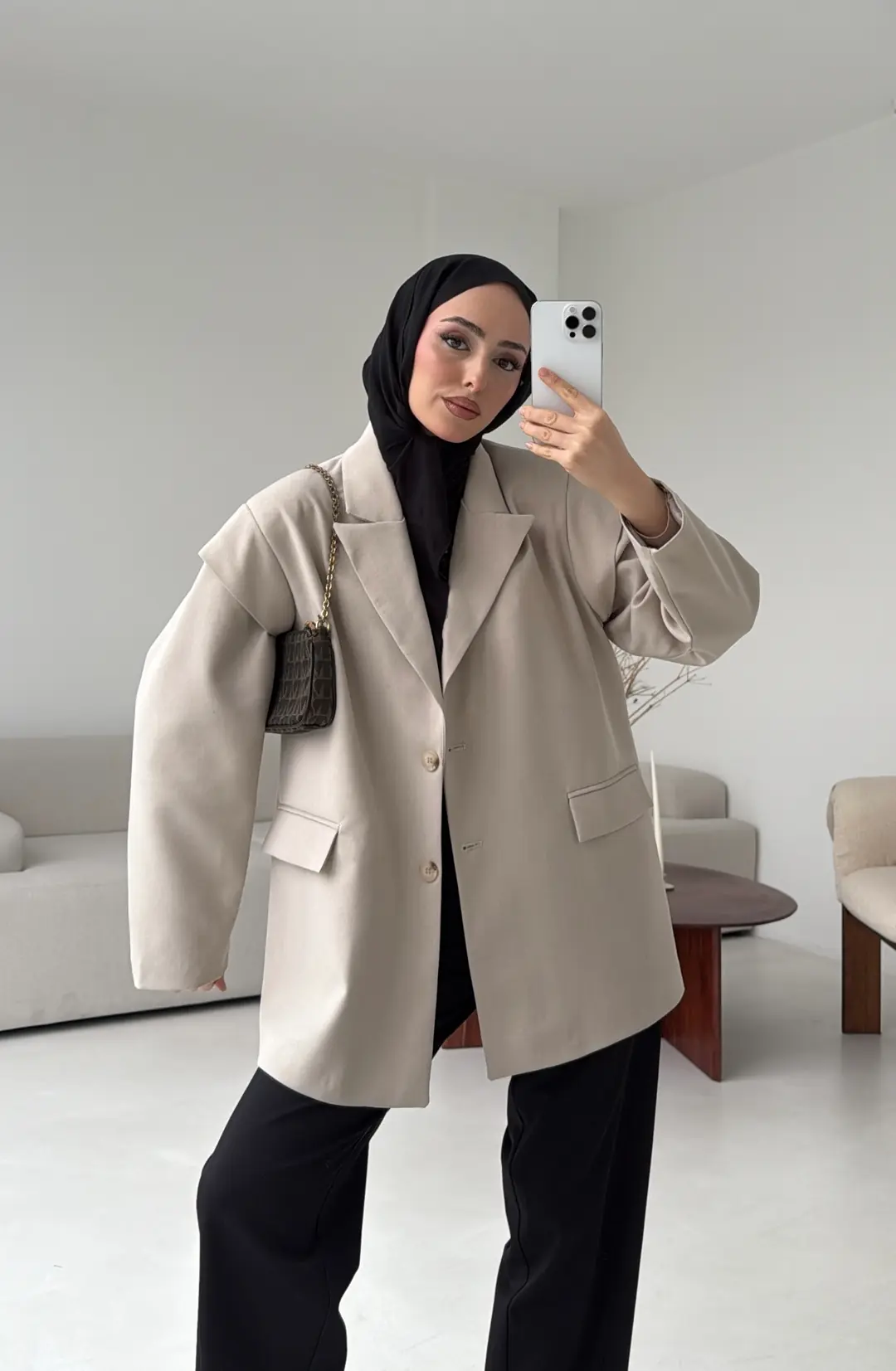 Kol Detay Oversize Ceket Taş - Görsel 3