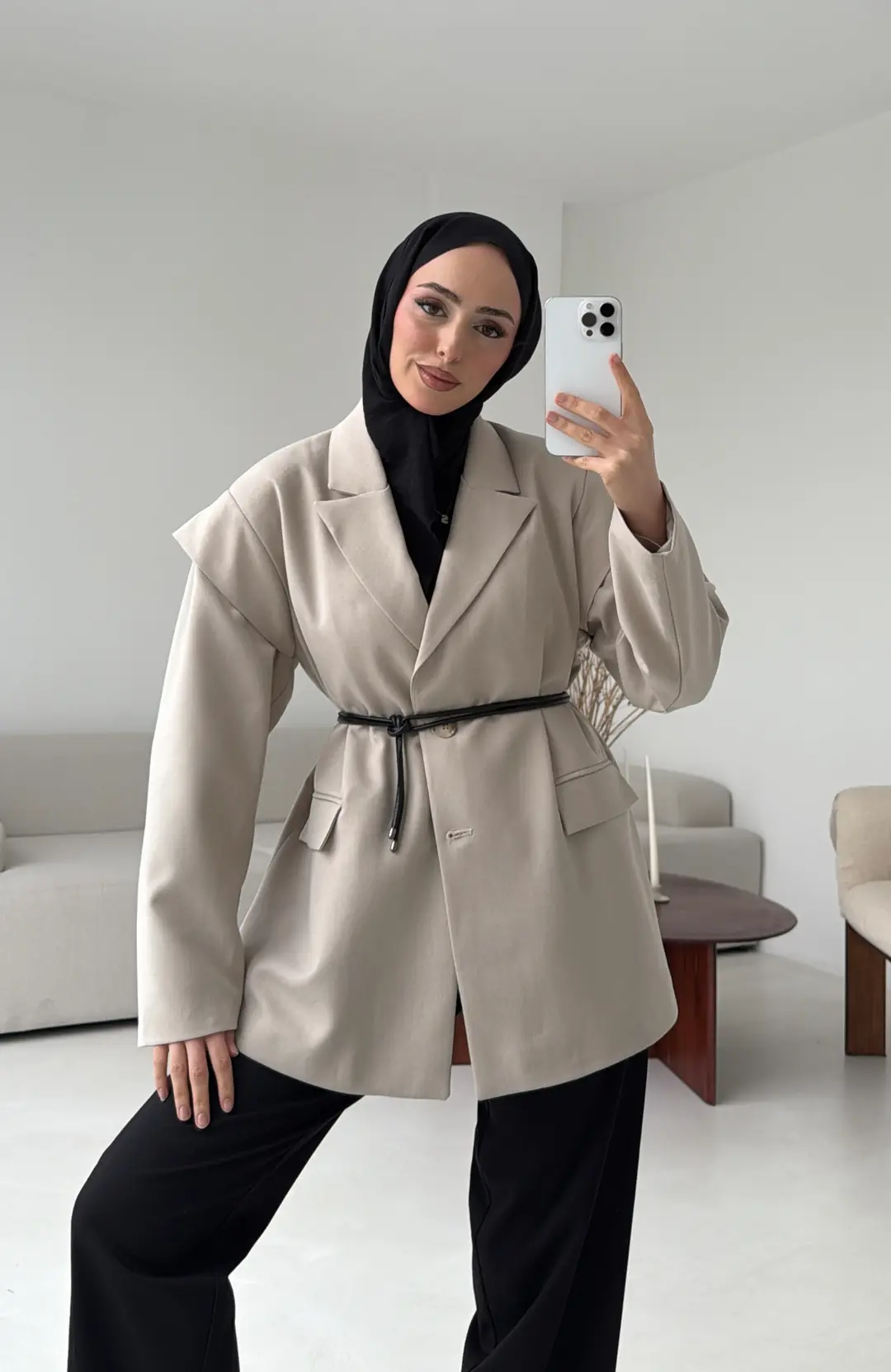 Kol Detay Oversize Ceket Taş - Görsel 8