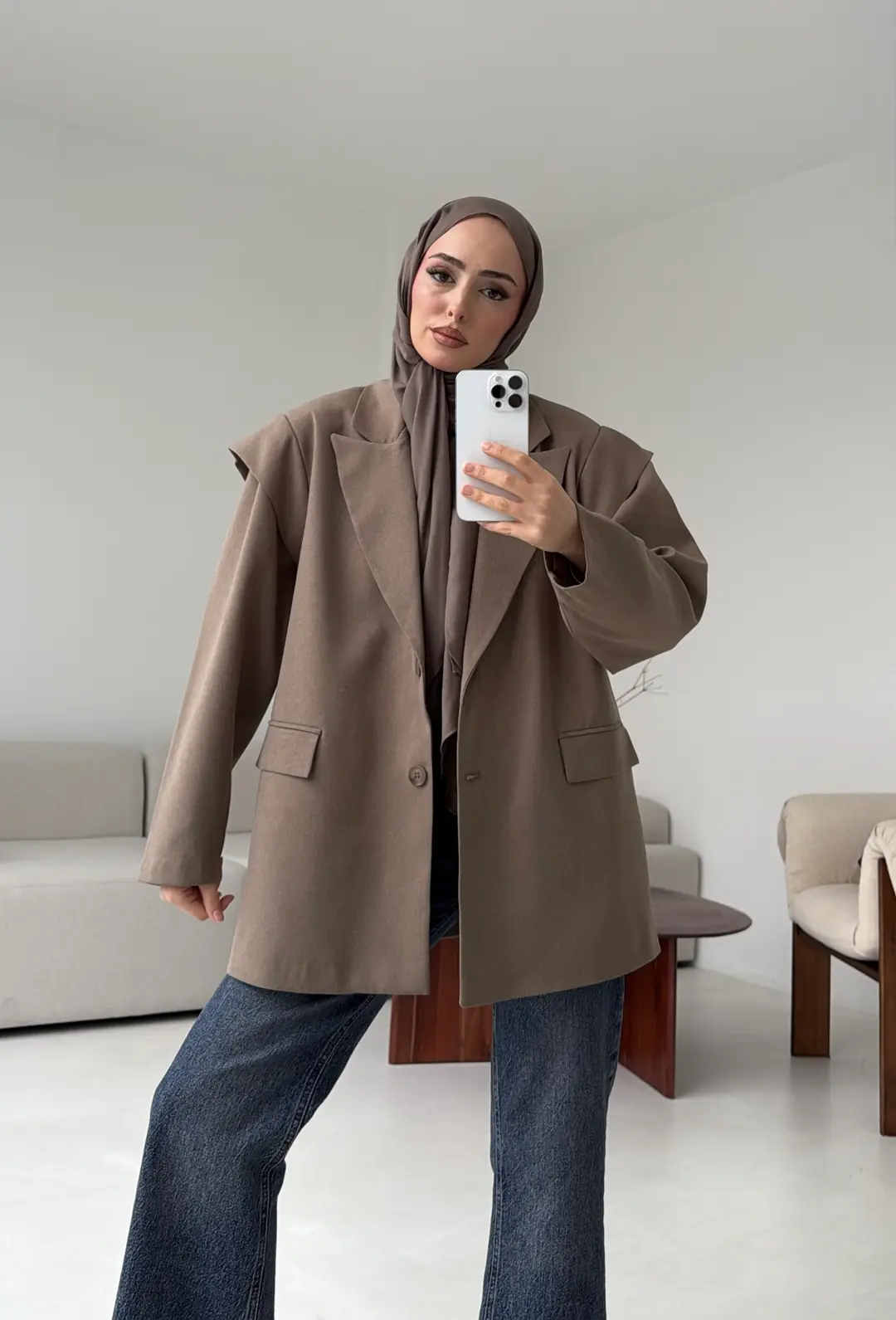 Kol Detay Oversize Ceket Vizon - Görsel 3