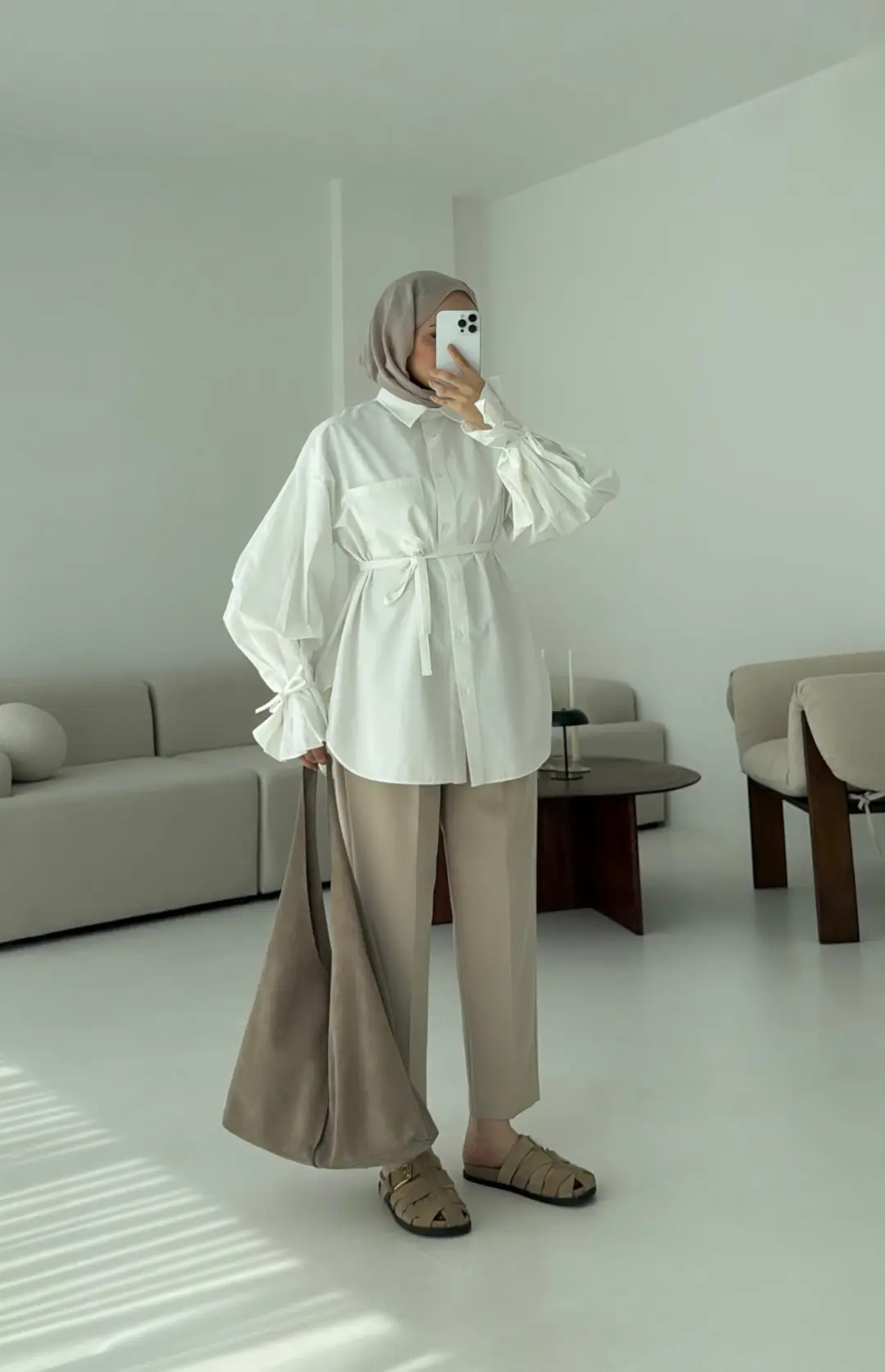 Kol Detay Tasarım Gömlek Beyaz