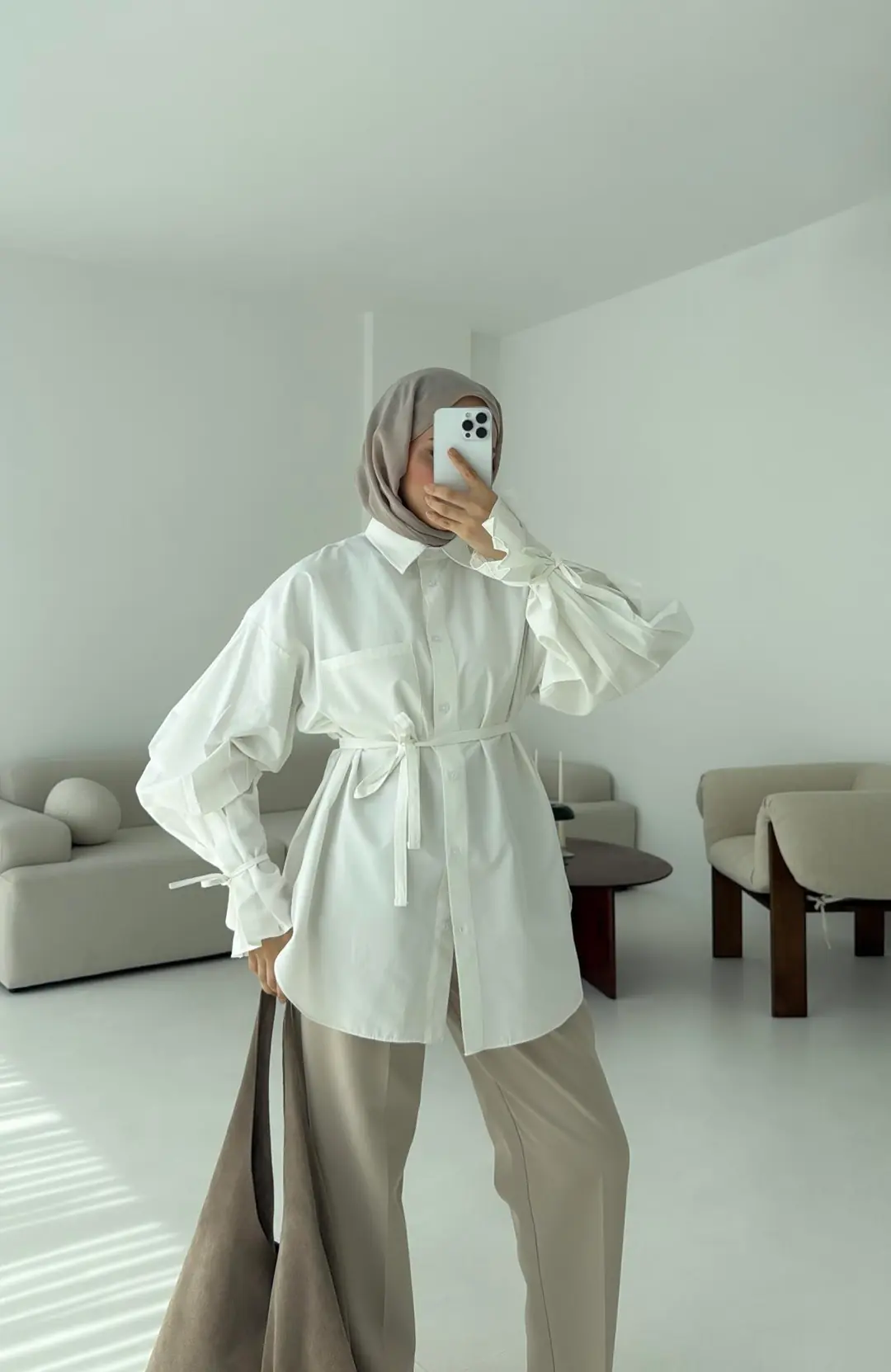 Kol Detay Tasarım Gömlek Beyaz - Görsel 4