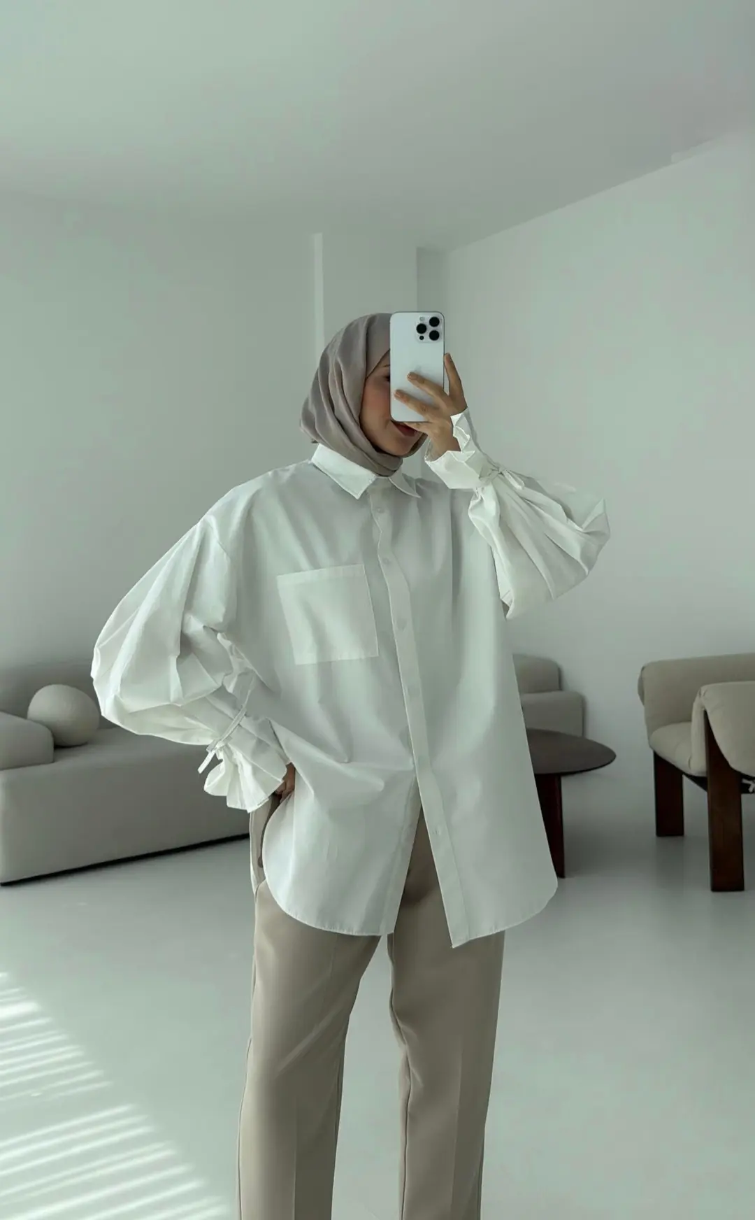 Kol Detay Tasarım Gömlek Beyaz - Görsel 9