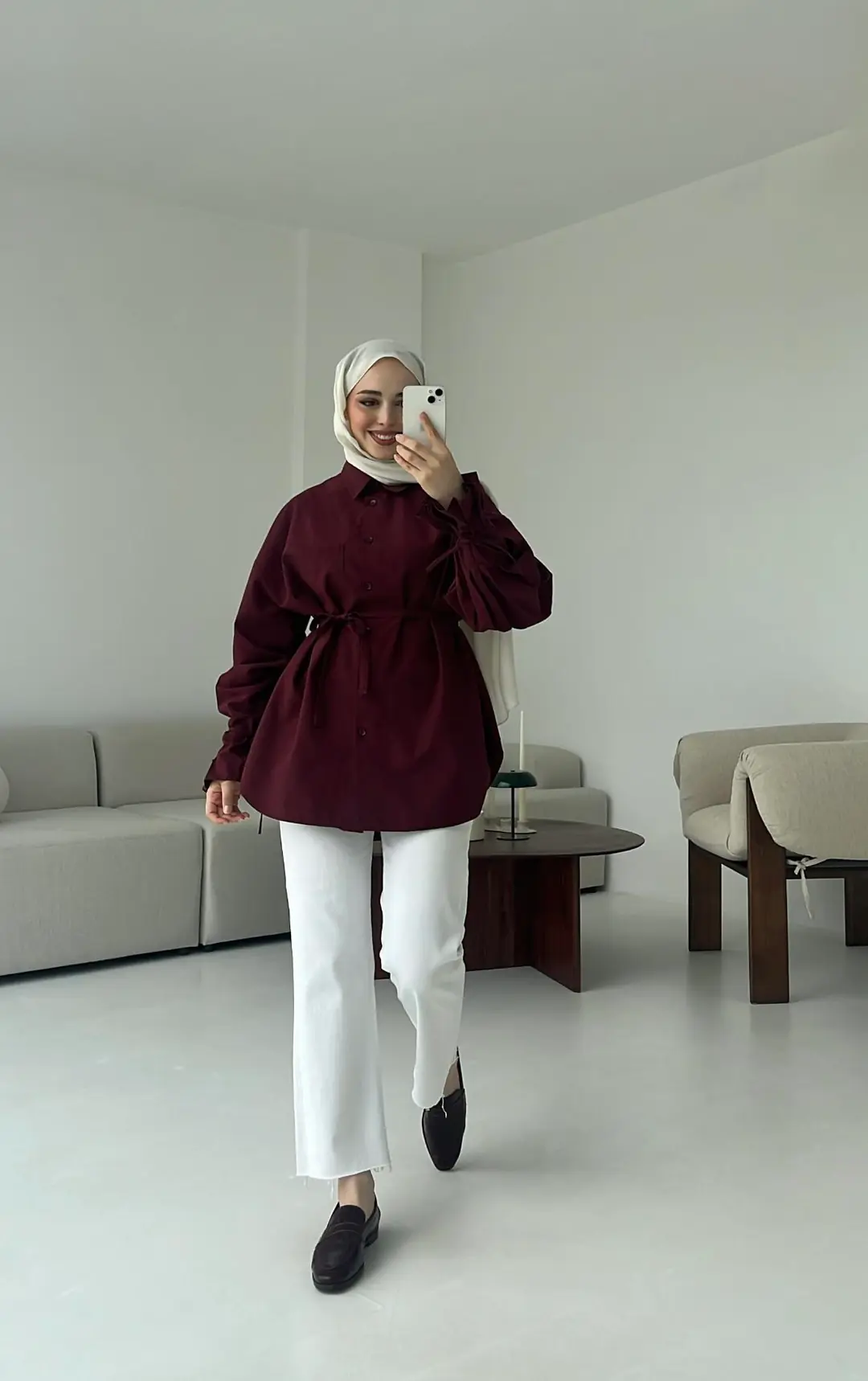 Kol Detay Tasarım Gömlek Bordo - Görsel 4