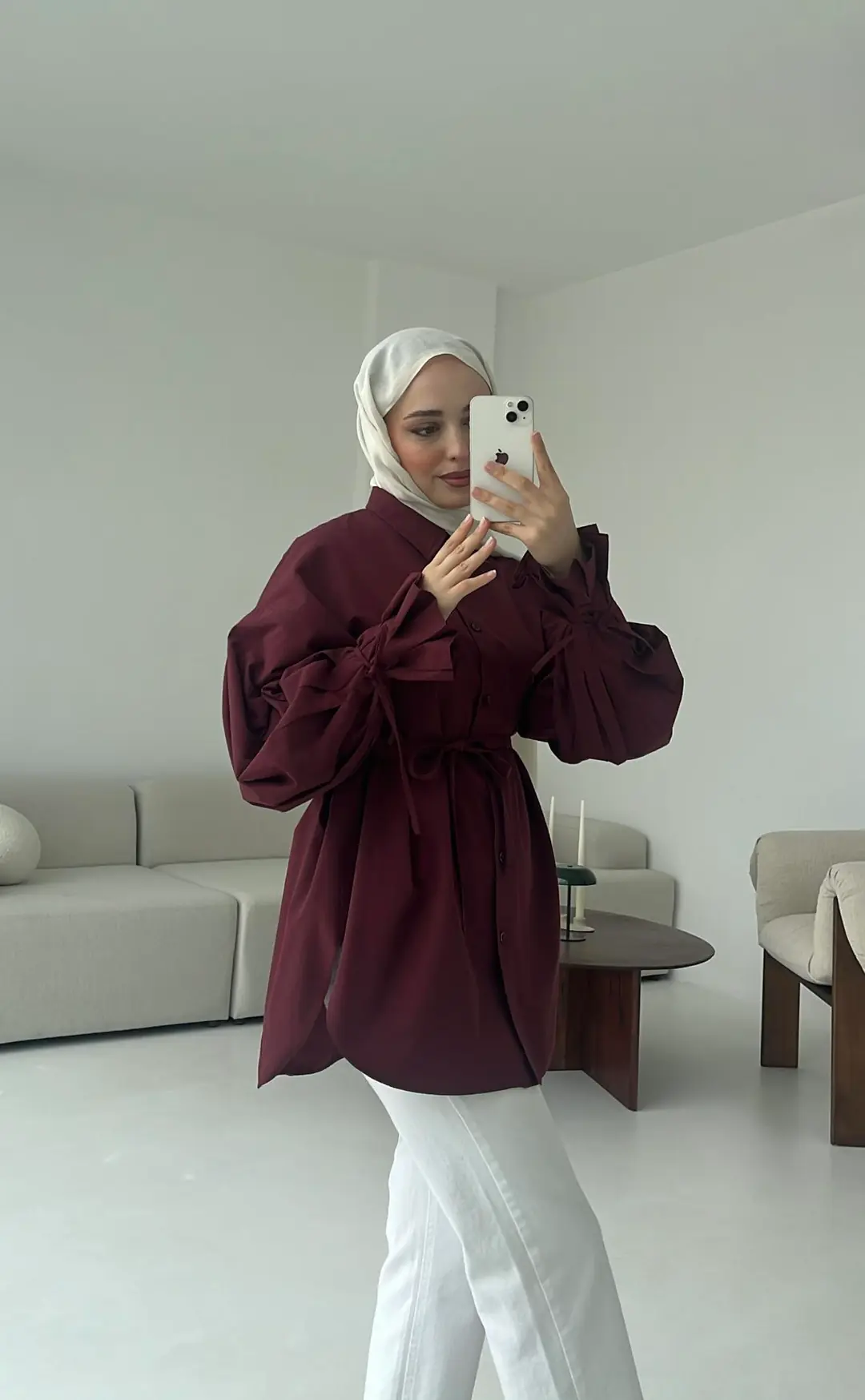 Kol Detay Tasarım Gömlek Bordo - Görsel 5