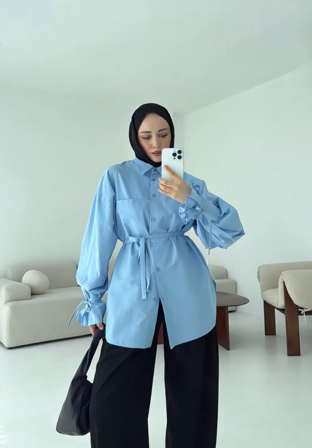 Kol Detay Tasarım Gömlek Mavi - Görsel 2