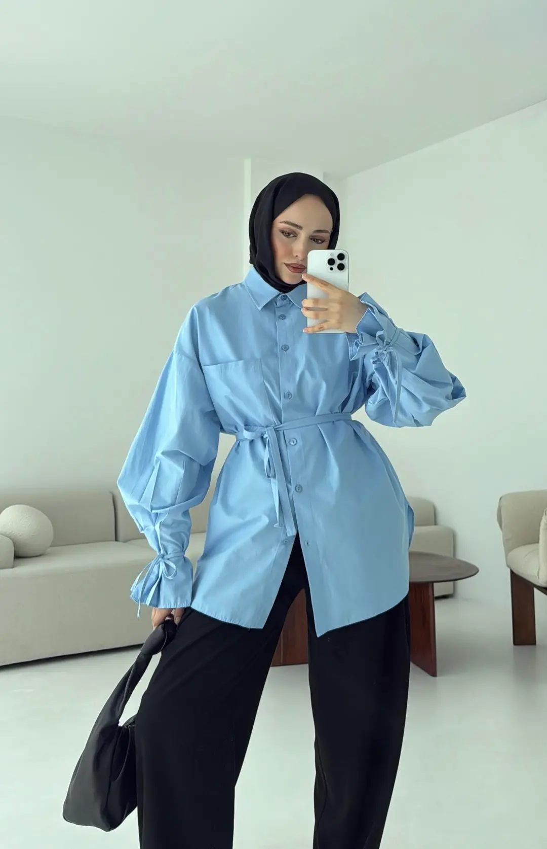 Kol Detay Tasarım Gömlek Mavi - Görsel 5