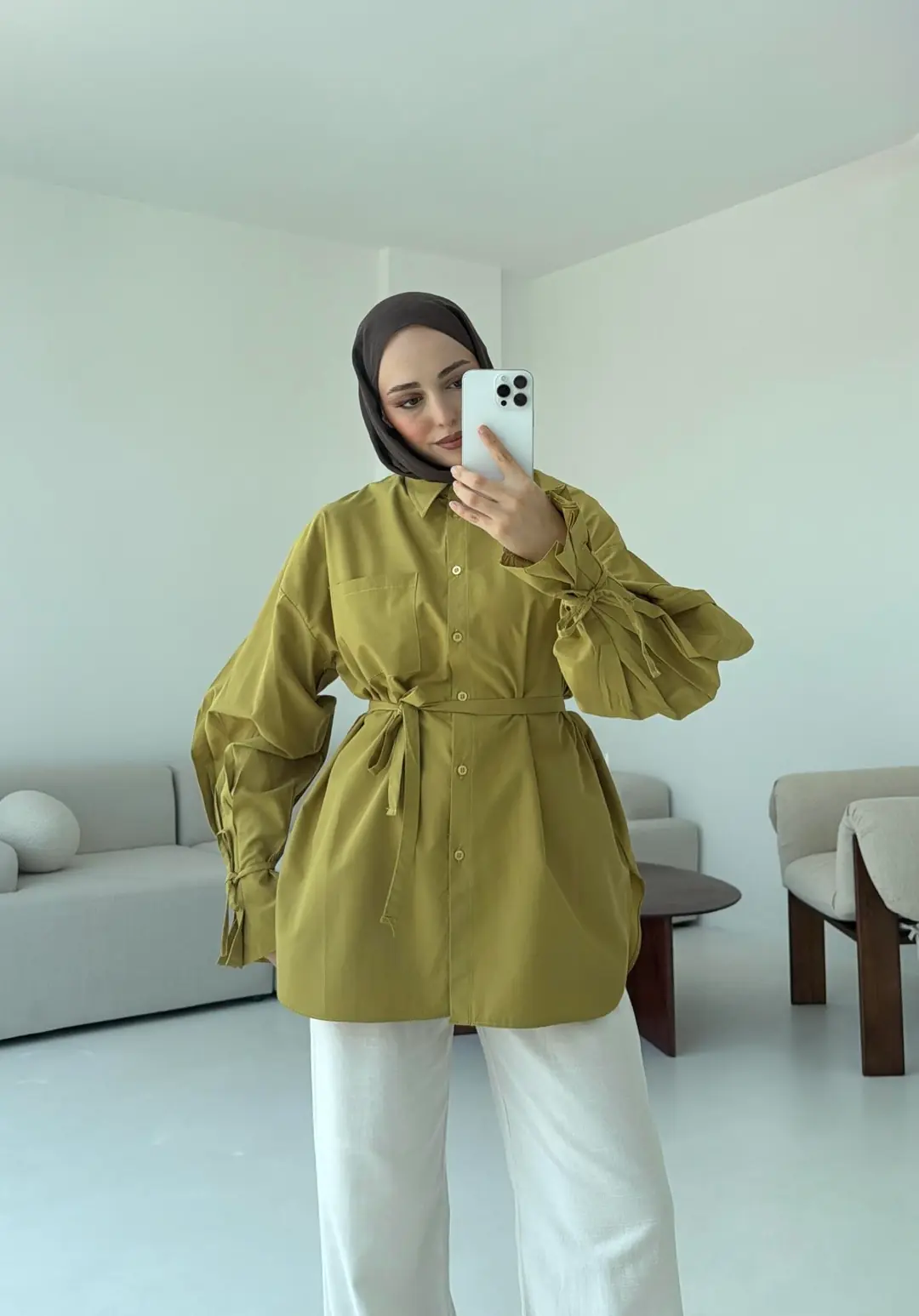 Kol Detay Tasarım Gömlek Olive - Görsel 4