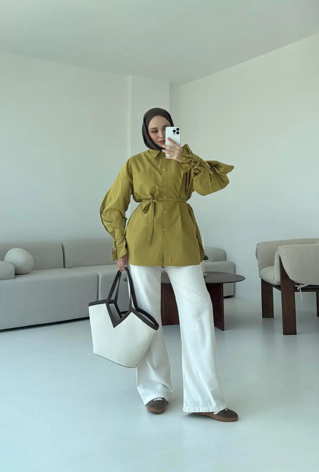 Kol Detay Tasarım Gömlek Olive - Görsel 9