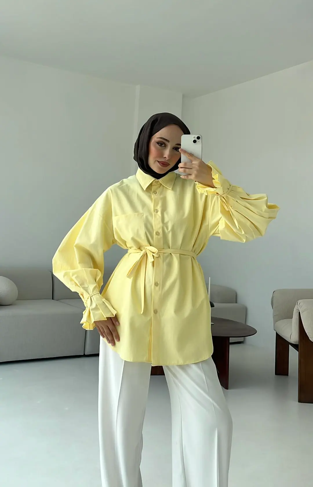 Kol Detay Tasarım Gömlek Sarı