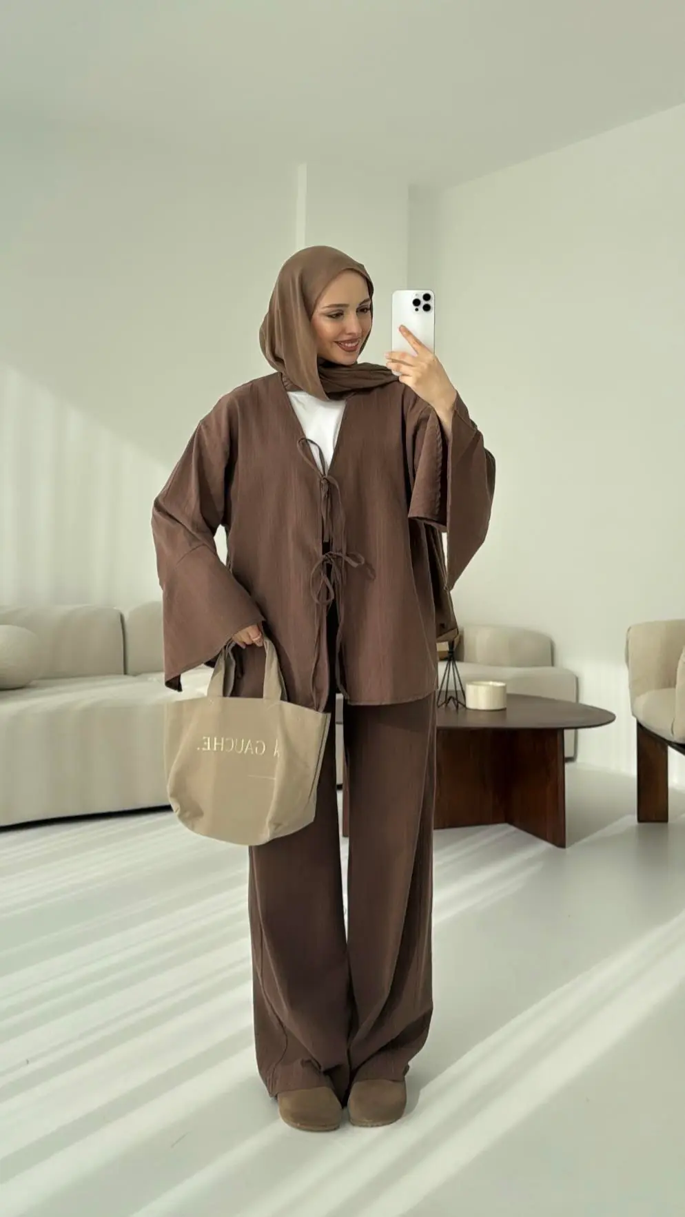 Kol Detaylı Kimono Keten Takım - Görsel 3