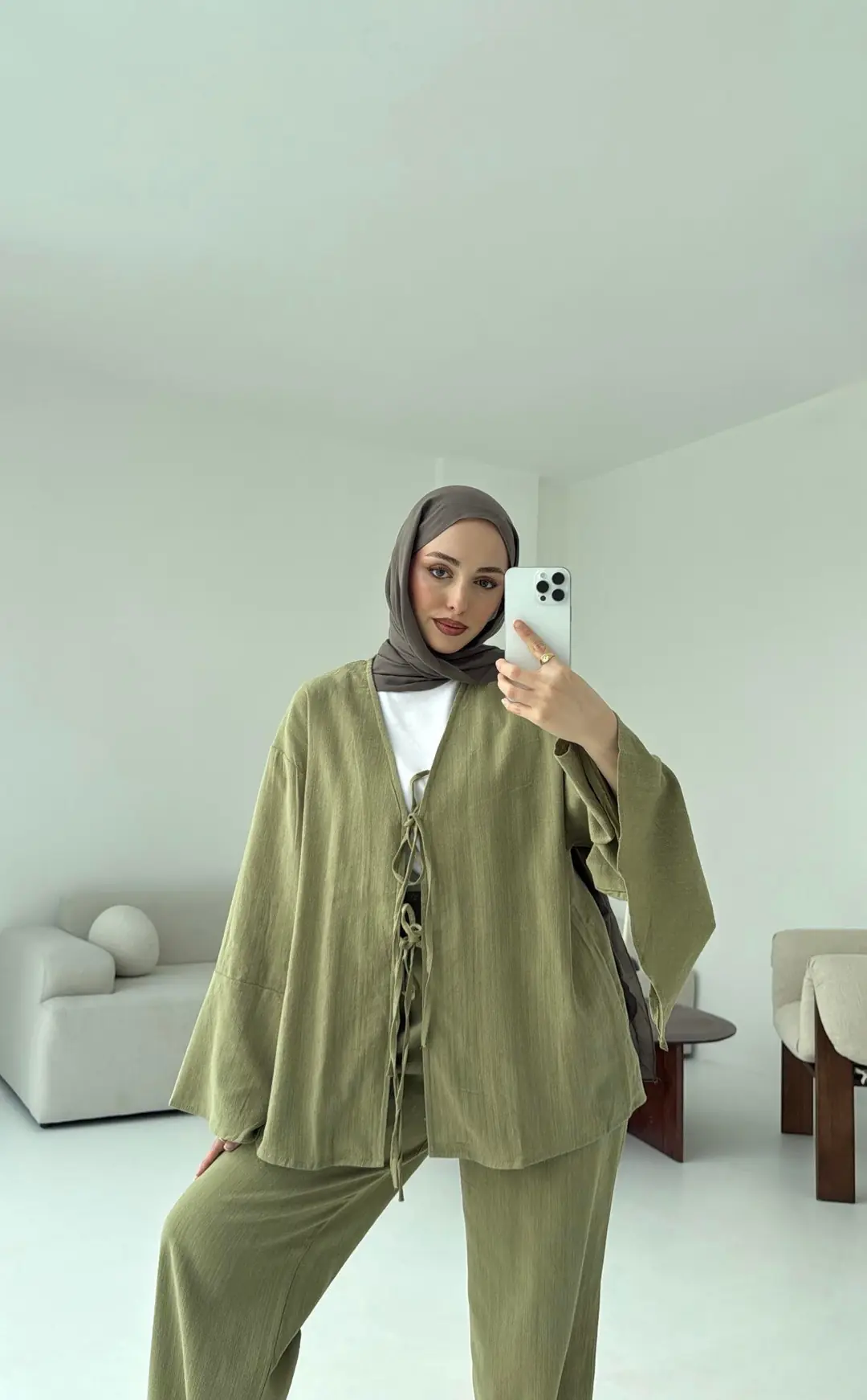 Kol Detaylı Kimono Keten Takım Cagla