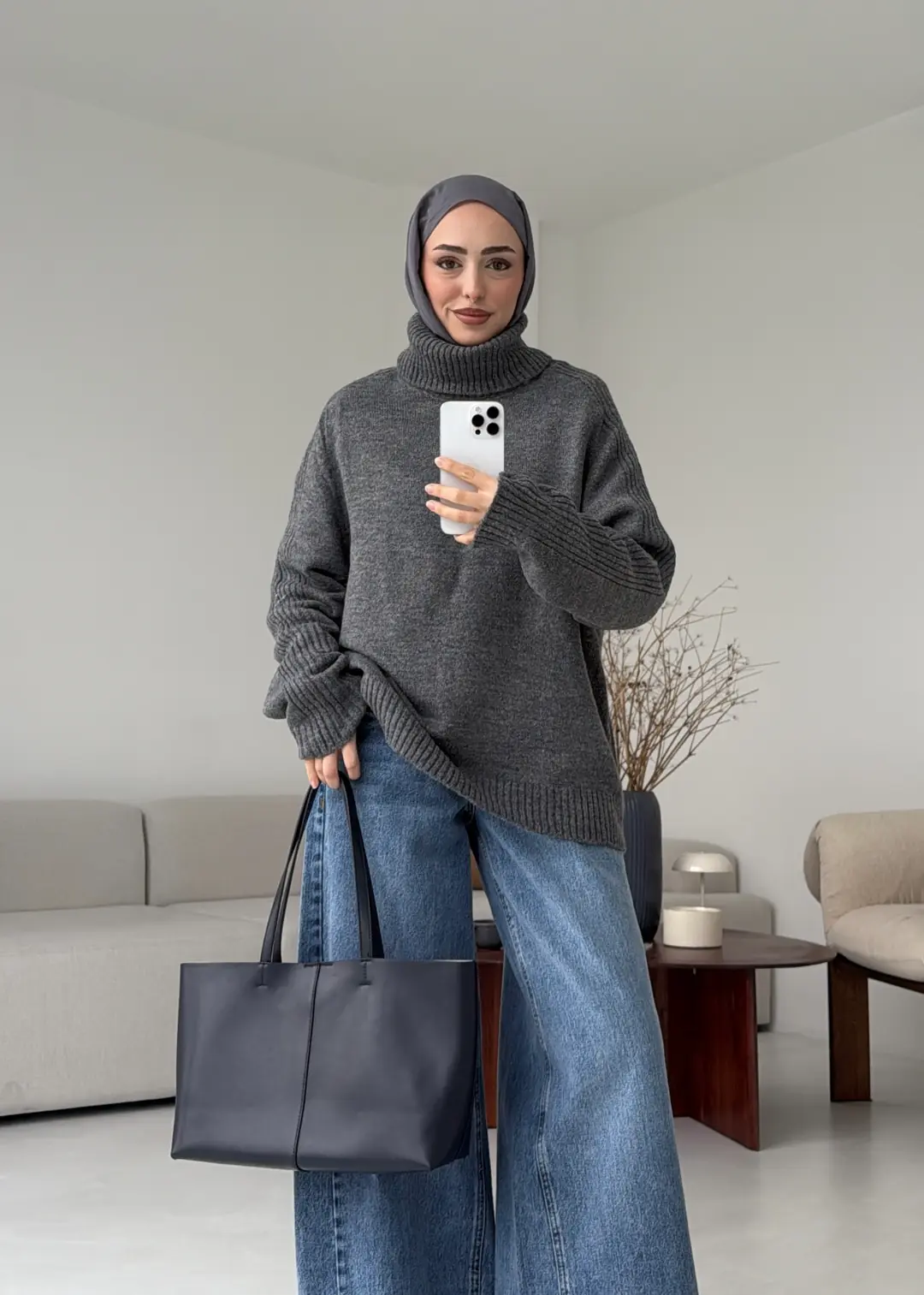 Kol Ortası Fitilli Kazak Antrasit