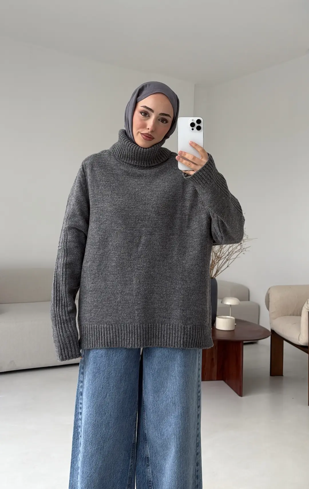 Kol Ortası Fitilli Kazak Antrasit - Görsel 2