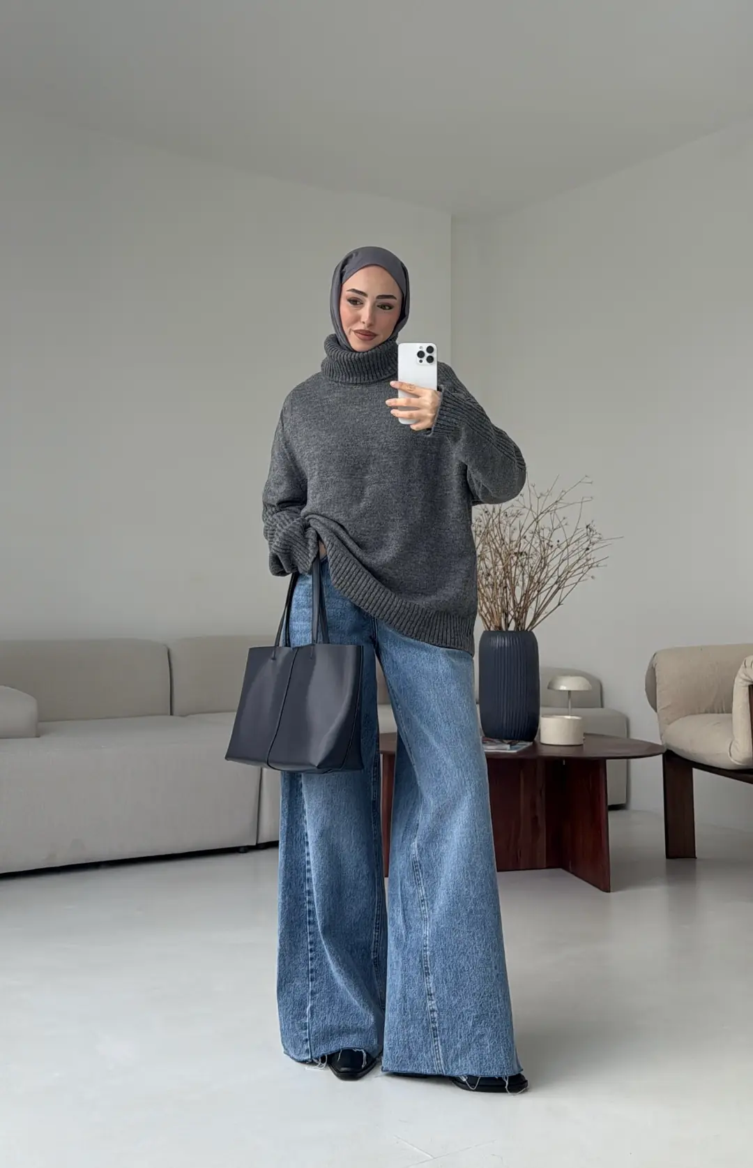 Kol Ortası Fitilli Kazak Antrasit - Görsel 5